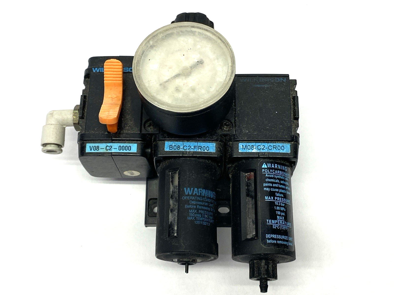 V08-C2-0000 | Wilkerson Pneumatic Assembly w/ B08-C2-FR00 & M08-CR00 - For parts or not working - Maverick Industrial Sales