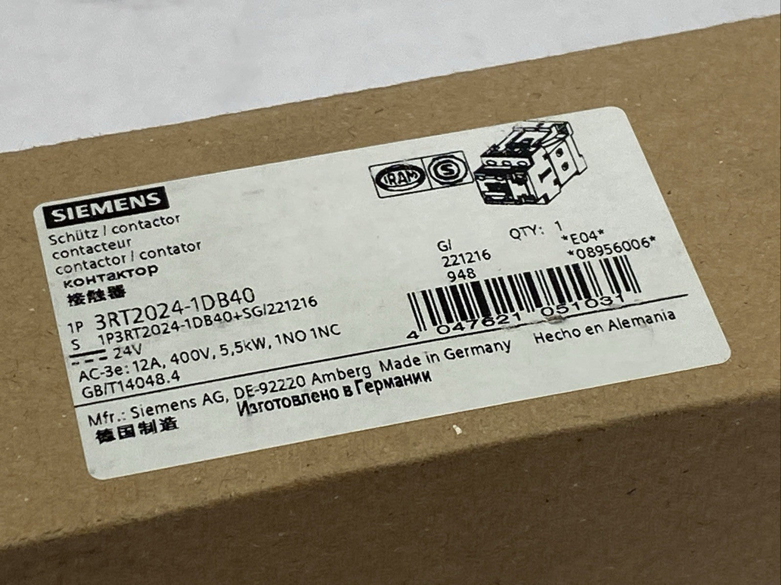 Siemens 3RT2024-1DB40 SIRIUS Power Contactor 3-Pole 12A 5.5kW 400V 24VDC - Maverick Industrial Sales