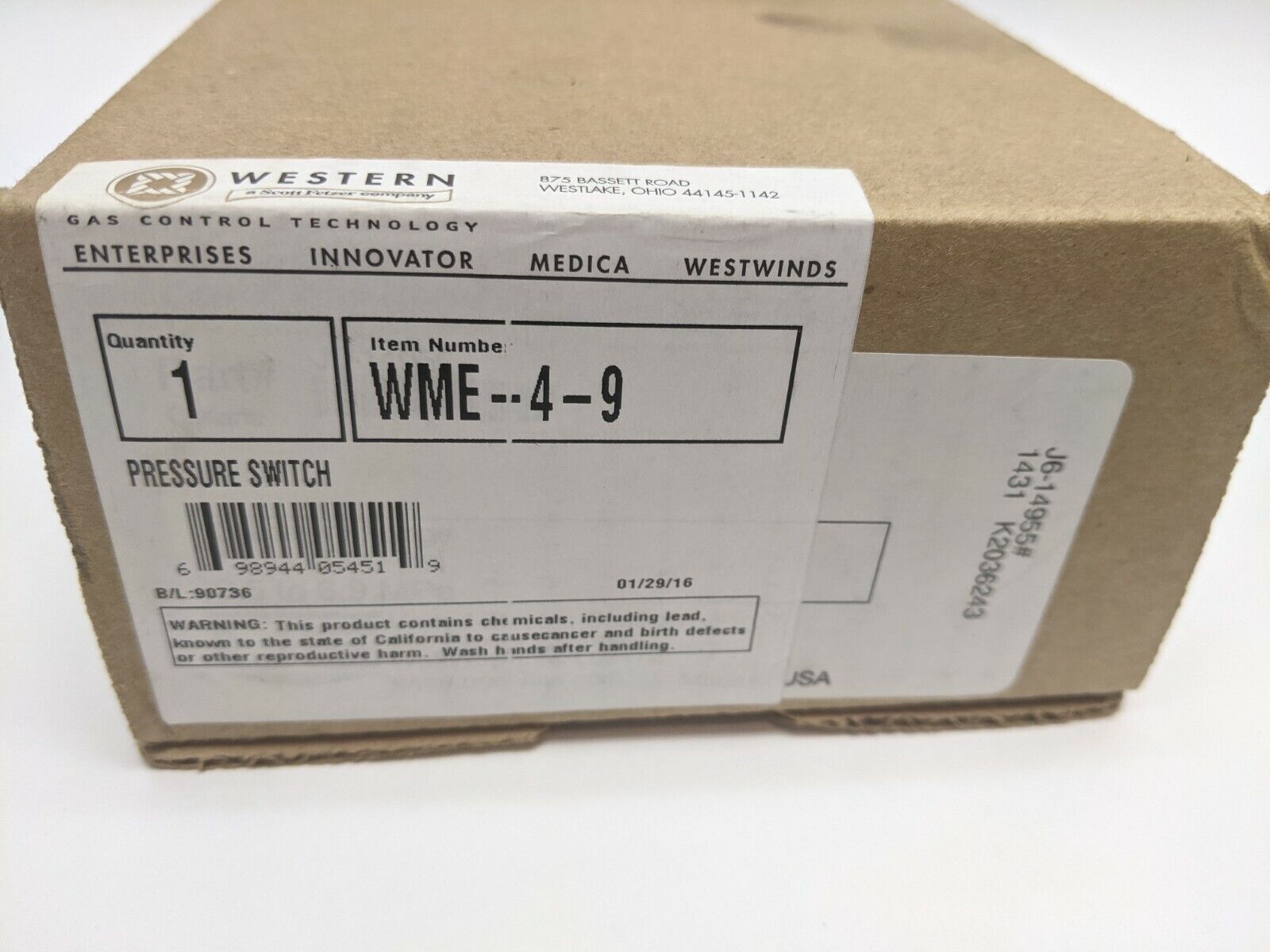 United Electric J6-14955 Pressure Switch Western WME-4-9 - Maverick Industrial Sales