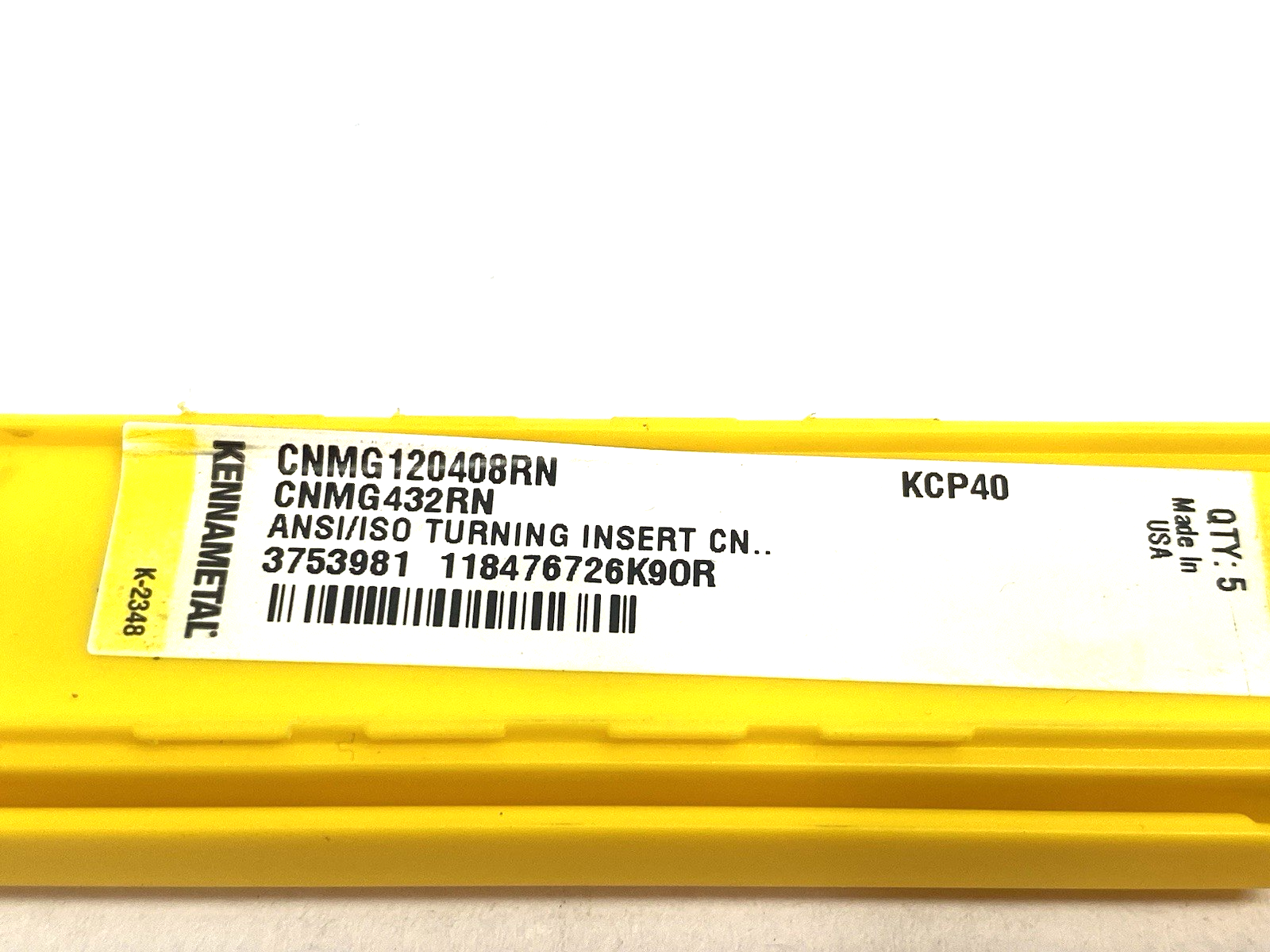 3753981 | Kennametal Kenloc™ CNMG Insert Negative RN Geom. CNMG120408RN PKG OF 5 - New – Open box - Maverick Industrial Sales