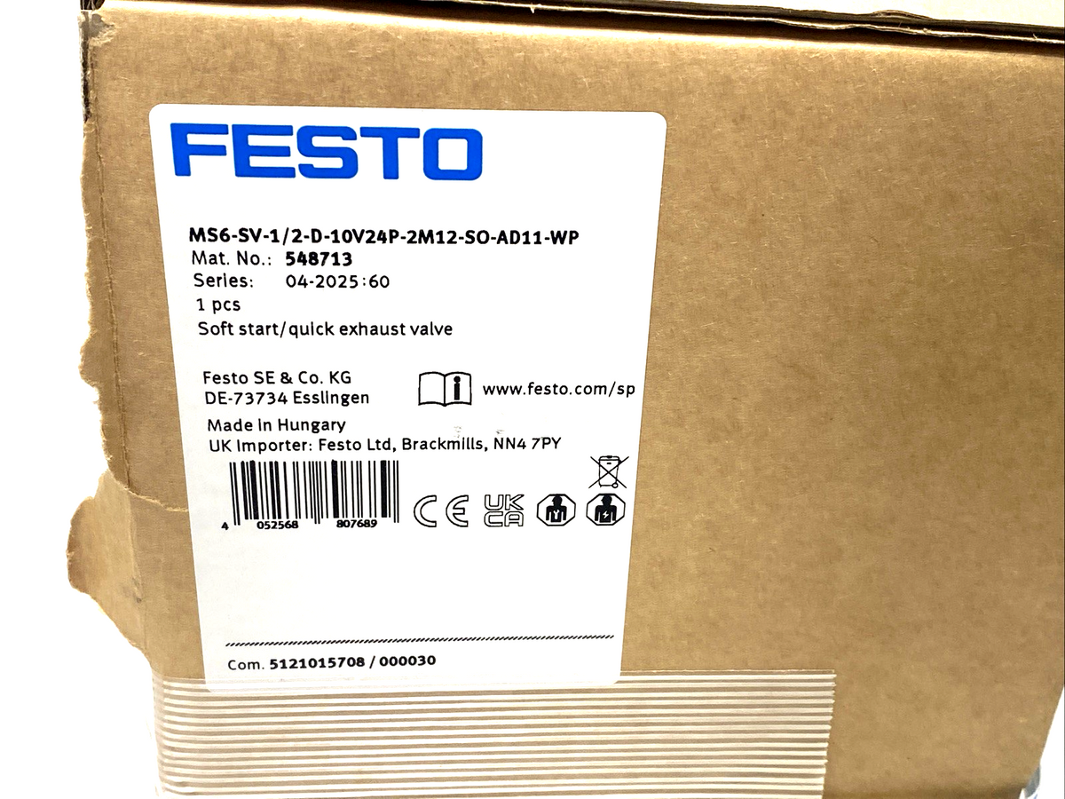 Festo MS6-SV-1/2-D-10V24P-2M12-SO-AD11-WP Soft Start Quick Exhaust Valve 548713 - Maverick Industrial Sales
