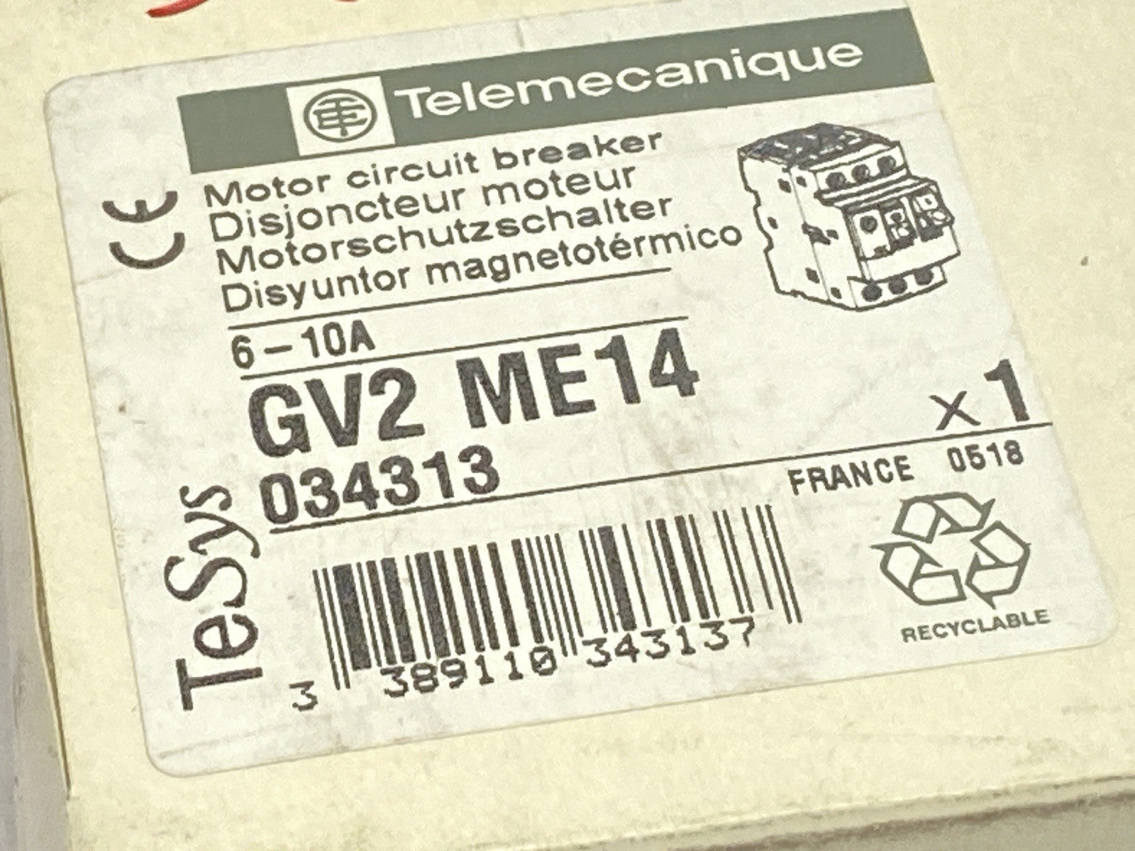 Schneider Electric GV2ME14 Telemecanique Motor Circuit Breaker 6-10A - Maverick Industrial Sales