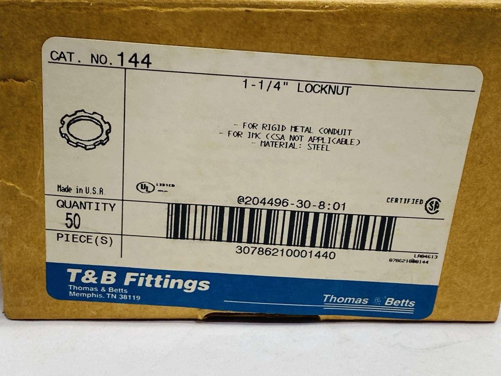 Thomas & Betts 144 1-1/4" Steel Locknut BOX OF 50 - Maverick Industrial Sales