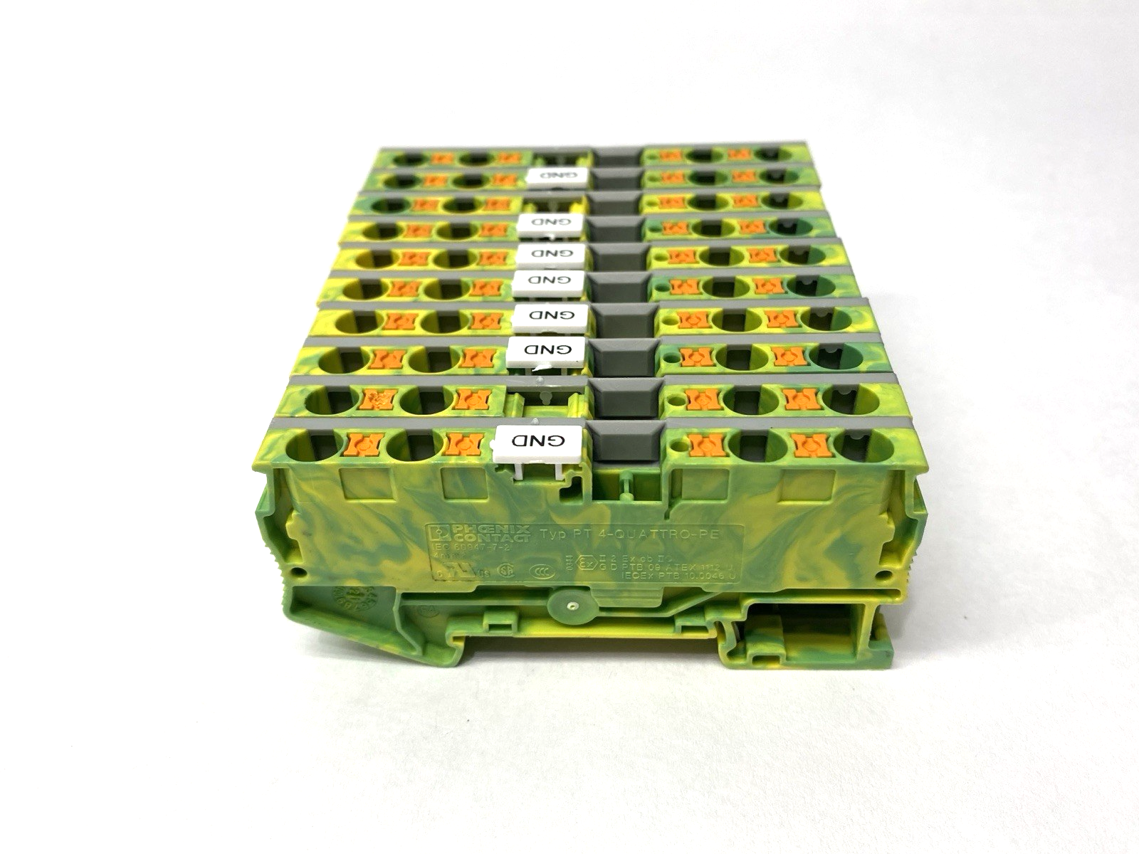 PT 4-QUATTRO-PE | Phoenix Contact Terminal Block 3211809 w/ End Covers LOT OF 10 - Used - Maverick Industrial Sales