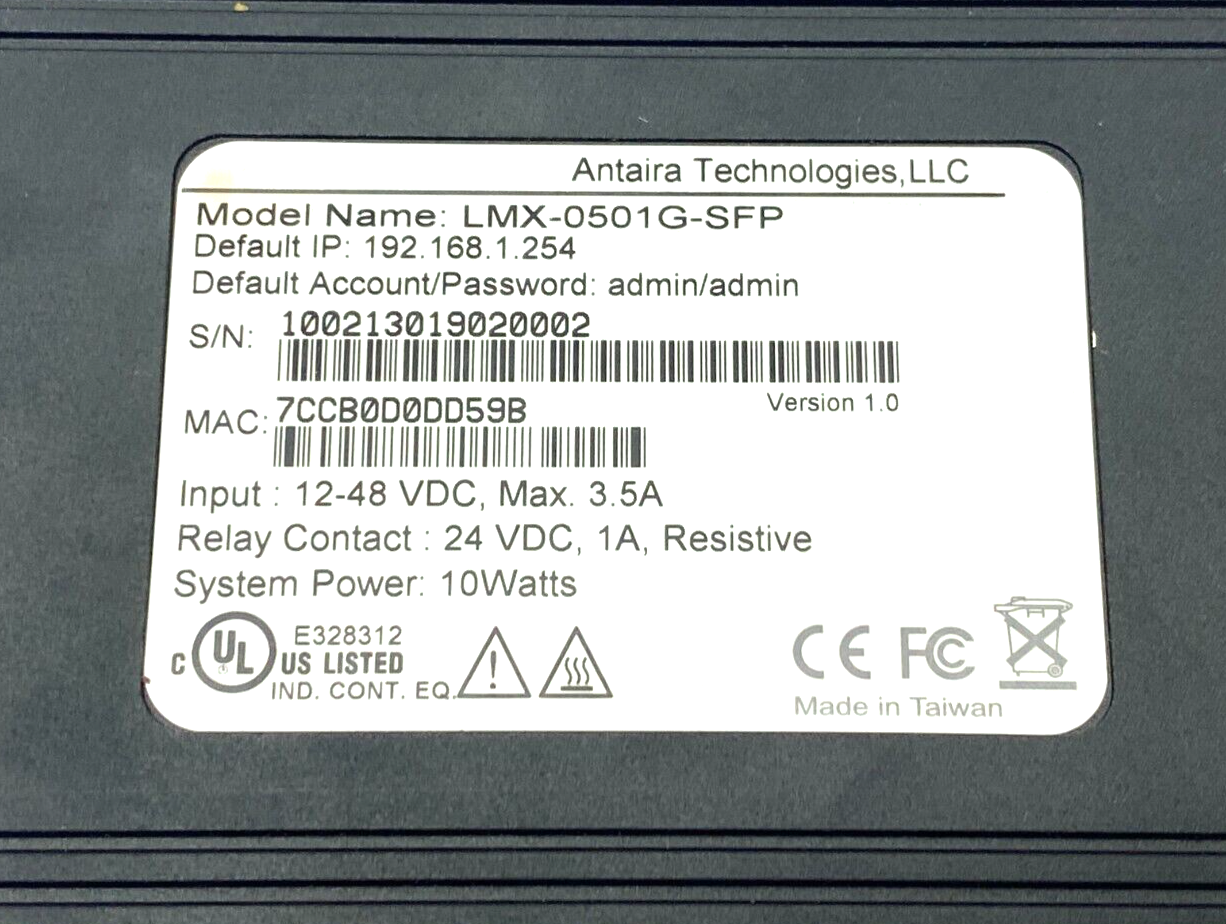 Antaira LMX-0501G-SFP Gigabit Light Layer 3 Managed Ethernet Switch 5-Port - Maverick Industrial Sales