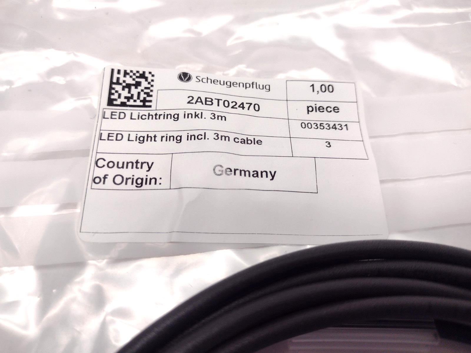 Scheugenpflug 2ABT02470 LED Light Ring with 3m Cable 3MEK11642 24VDC 0.13A - Maverick Industrial Sales
