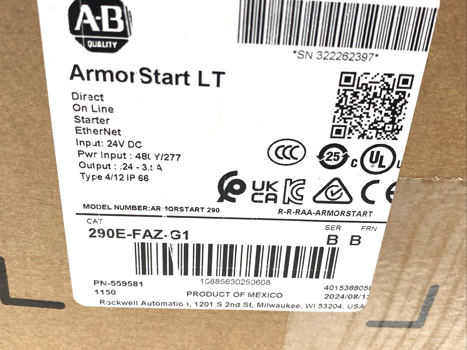 Allen Bradley 290E-FAZ-G1 Ser. B ArmorStart LT Direct Online Starter - Maverick Industrial Sales