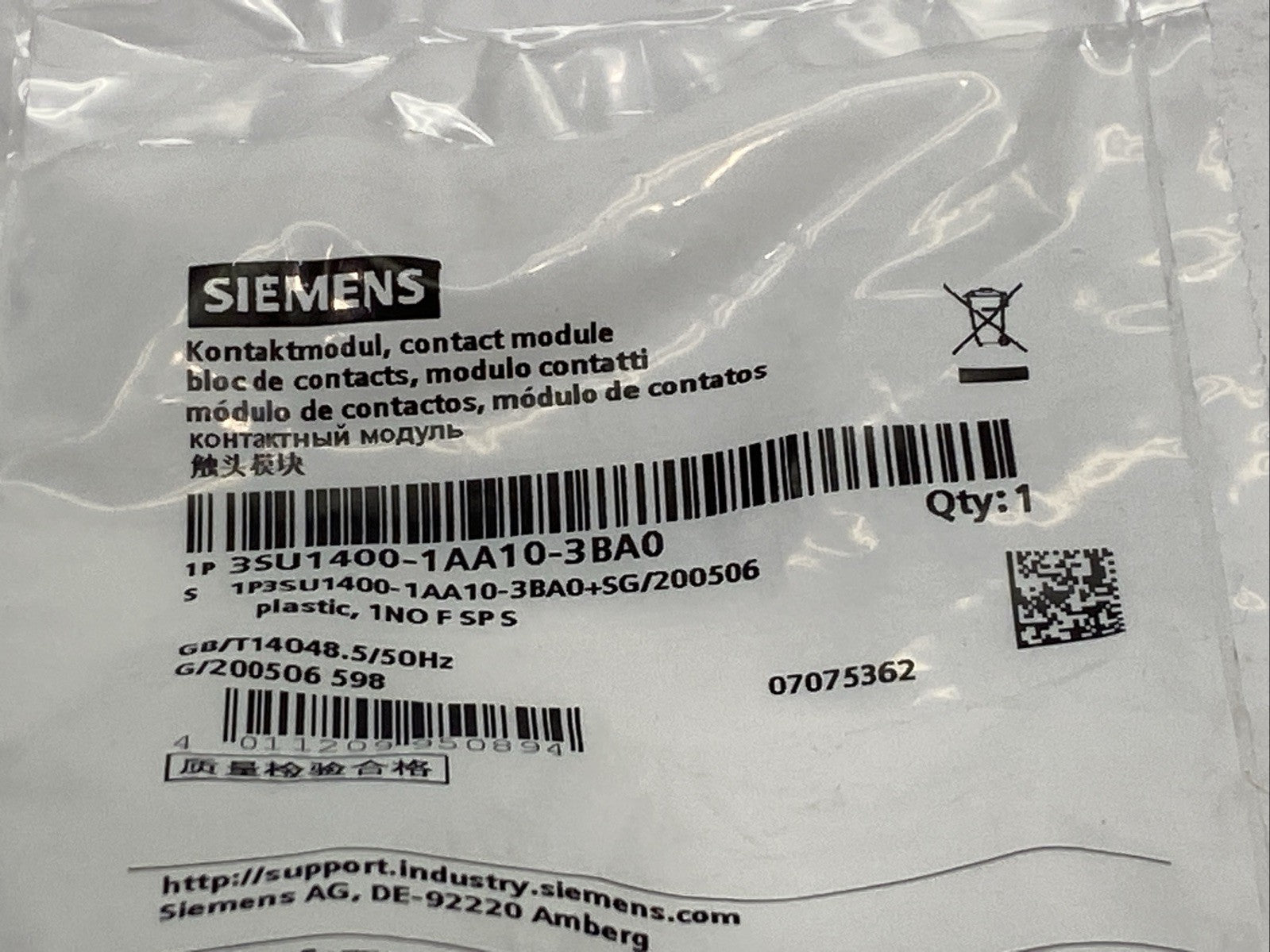 Siemens 3SU1400-1AA10-3BA0 Contact Block - Maverick Industrial Sales
