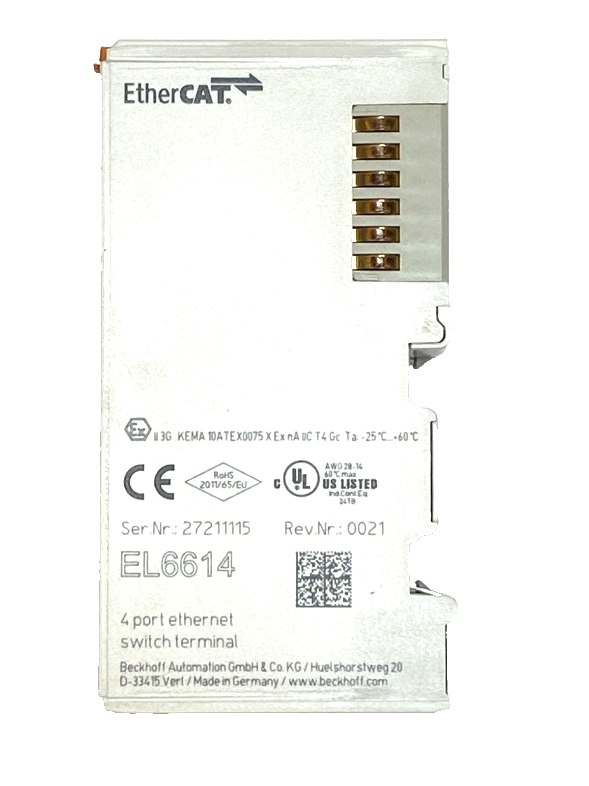 Beckhoff EL6614 EtherCAT 4-Port Ethernet Switch Communication Interface Terminal - Maverick Industrial Sales