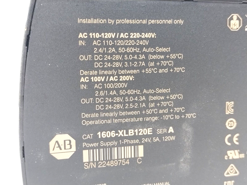 Allen Bradley 1606-XLB120E Ser. A Power Supply 1PH 100-240VAC 24VDC 5A 120W - Maverick Industrial Sales