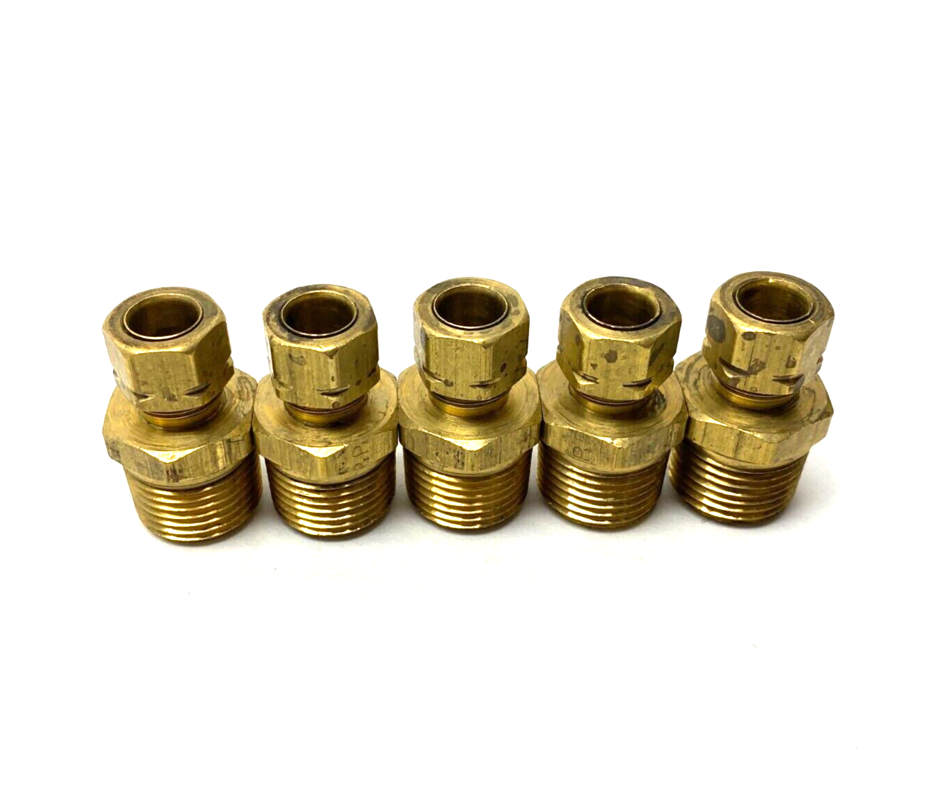 Parker 68CA-6-8 Brass Straight Compression Connector 3/8" Tube 1/2" NPT LOT OF 5 - Maverick Industrial Sales