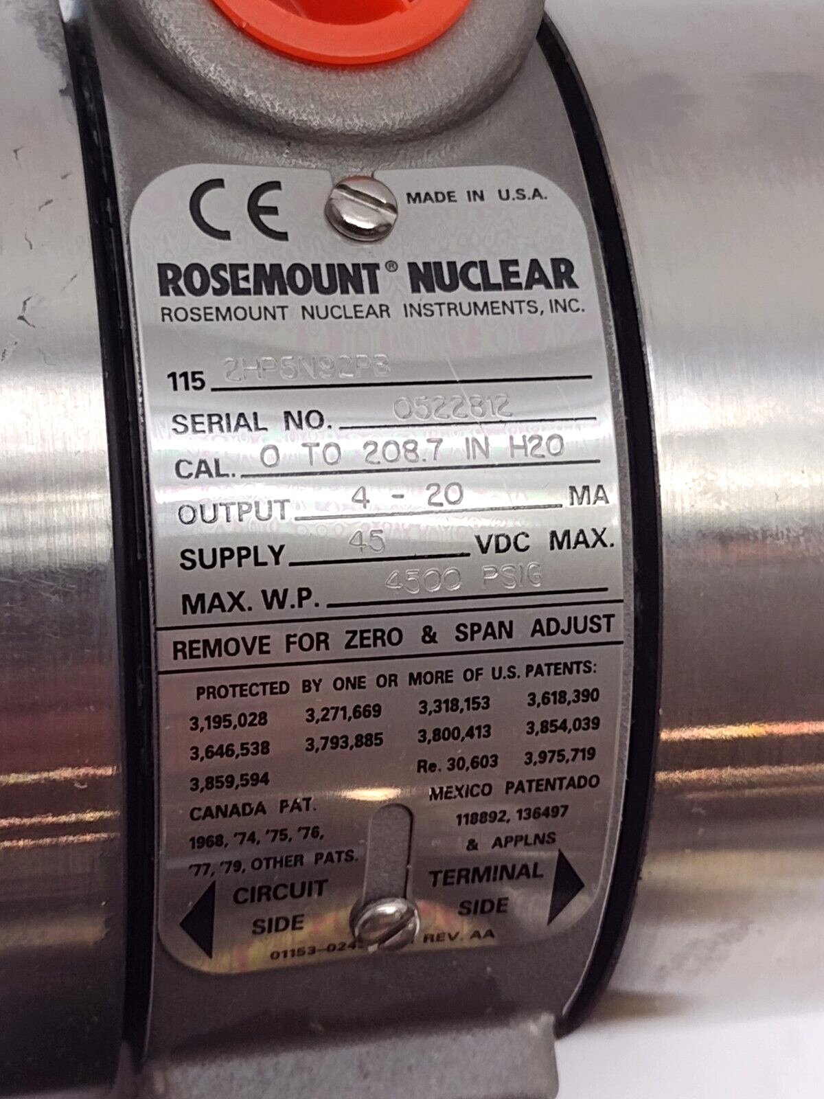 Rosemount Nuclear 1152HP5N92PB Pressure Transmitter 0-208.7 IN H20 4500PSIG MAX - Maverick Industrial Sales