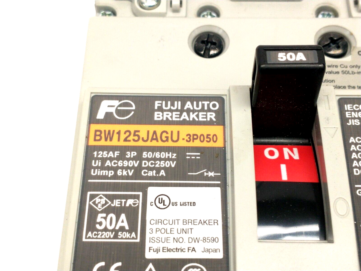 BW125JAGU-3P050 | Fuji Thermal Magnetic Circuit Breaker 3P 50A 600VAC 250VDC - Used - Maverick Industrial Sales