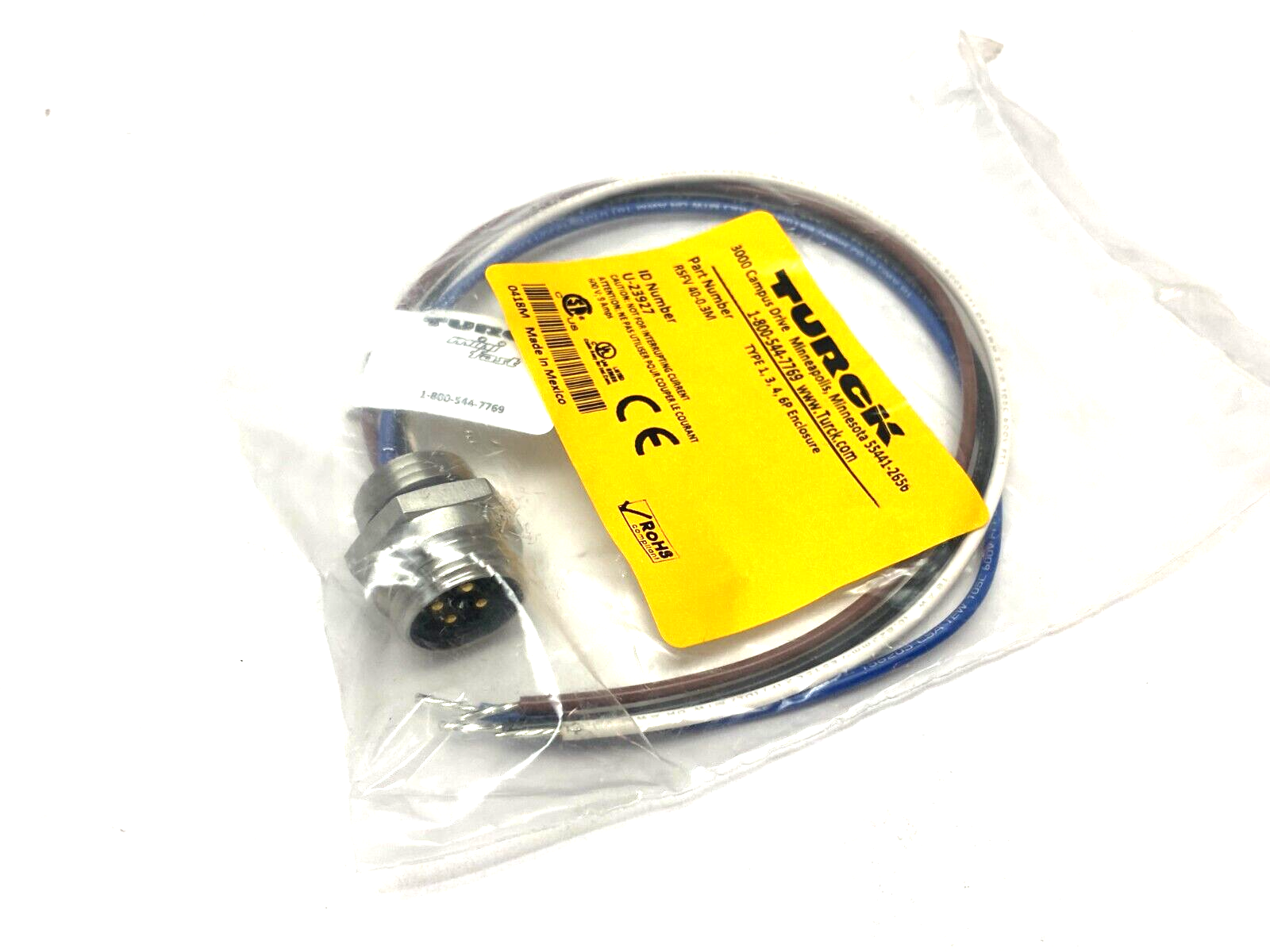 Turck RSFV 40-0.3M Panel-Mount Bulkhead Connector Receptacle 7/8-16 U-23927 - Maverick Industrial Sales
