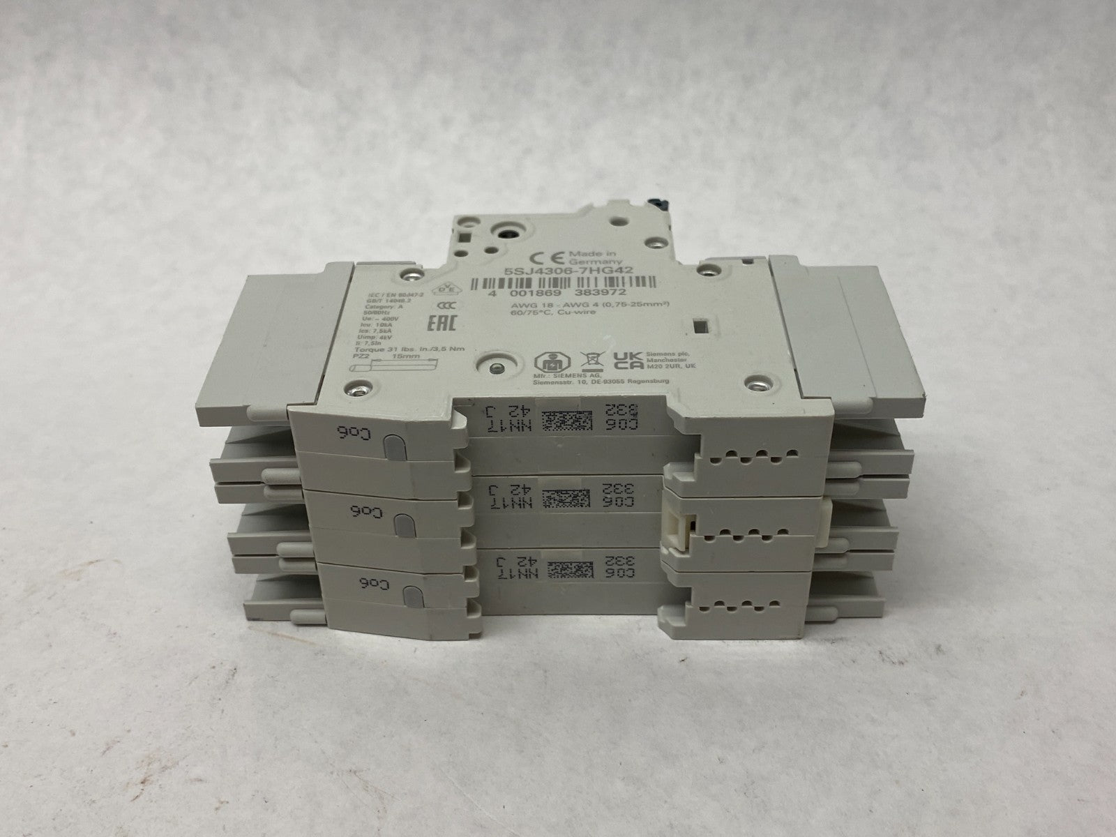 Siemens 5SJ4306-7HG42 Miniature Circuit Breaker 3-Pole 6A Type NSJ - Maverick Industrial Sales
