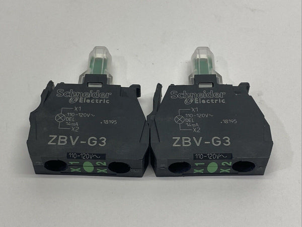 Schneider Electric ZBV-G3 Push Button Light Module 22mm 110-120V LOT OF 2 - Maverick Industrial Sales