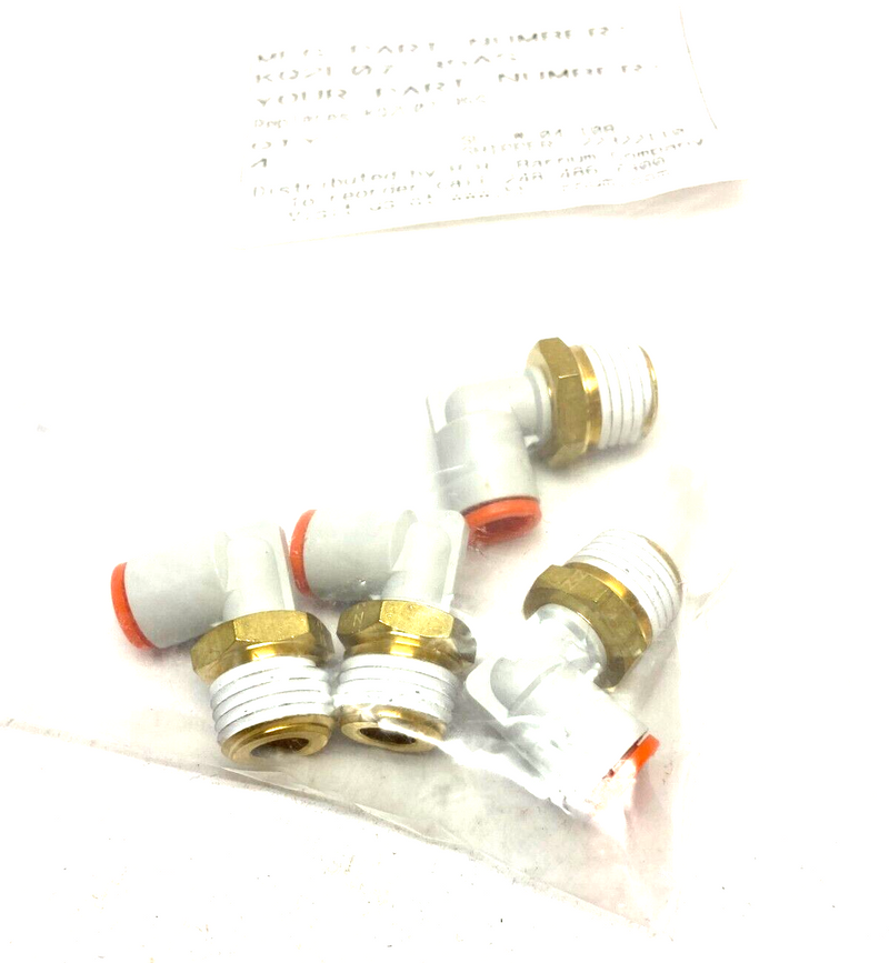 SMC KQ2L07-35AS Push-to-Connect Elbow Fitting 1/4" OD Tube 1/4" NPT LOT OF 4 - Maverick Industrial Sales