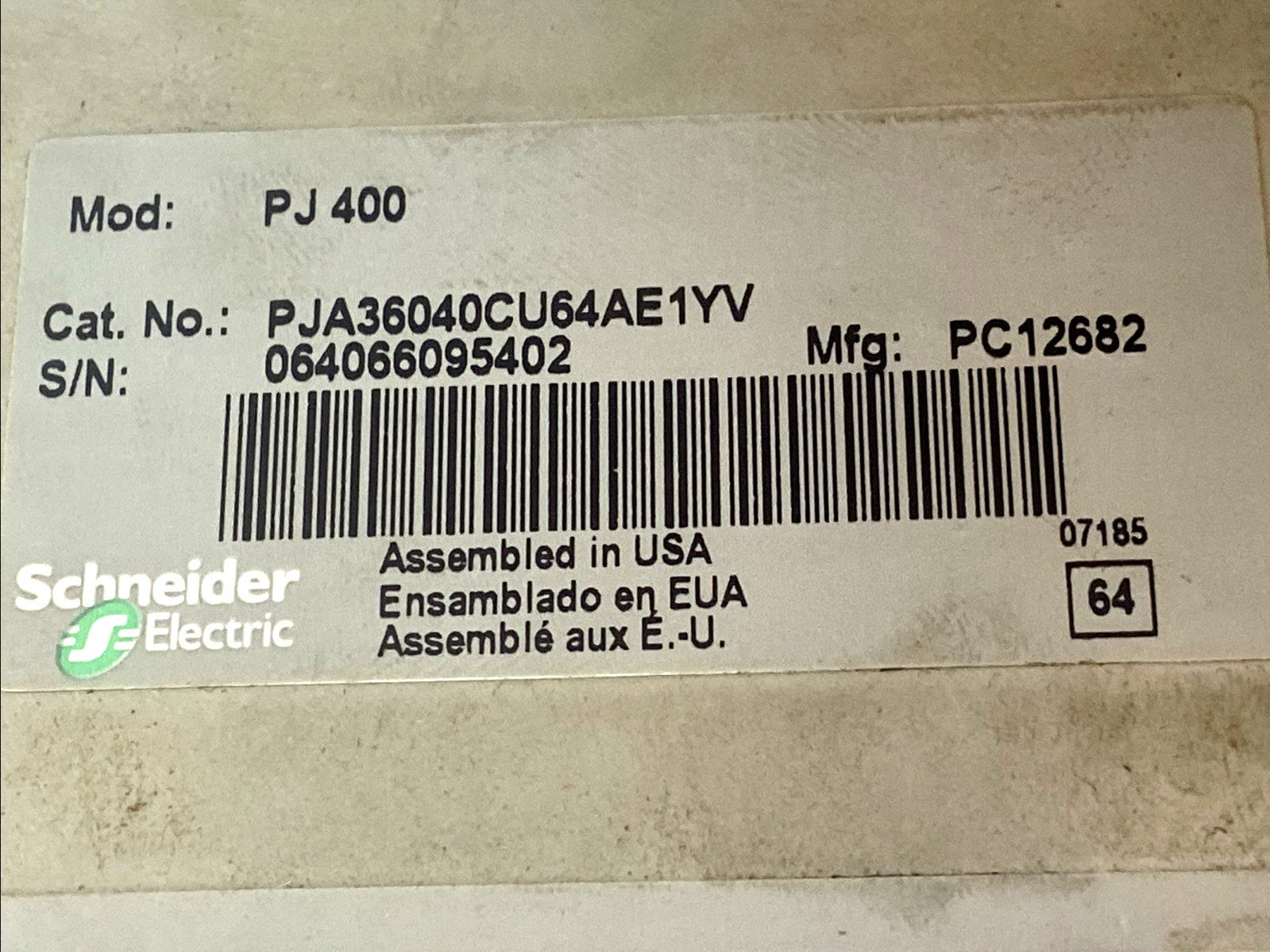 PJA36040CU64AE1 | Square D PowerPact Circuit Breaker 400A 3P 600V Micrologic 6.0P - Used - Maverick Industrial Sales