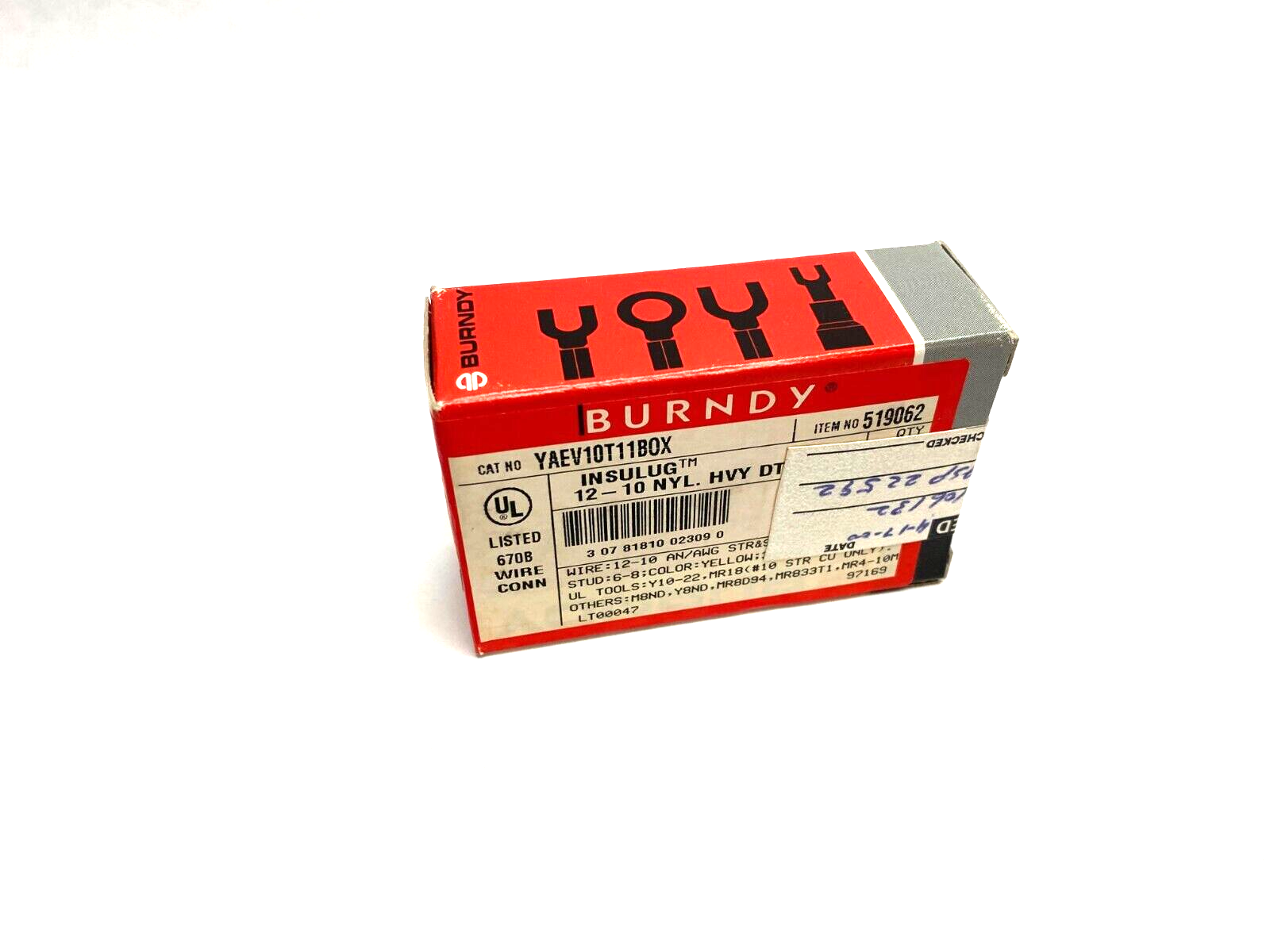 Burndy YAEV10T11BOX Insulug Hylug Heavy Duty Nylon Ring Terminal 10-12 BOX OF 50 - Maverick Industrial Sales