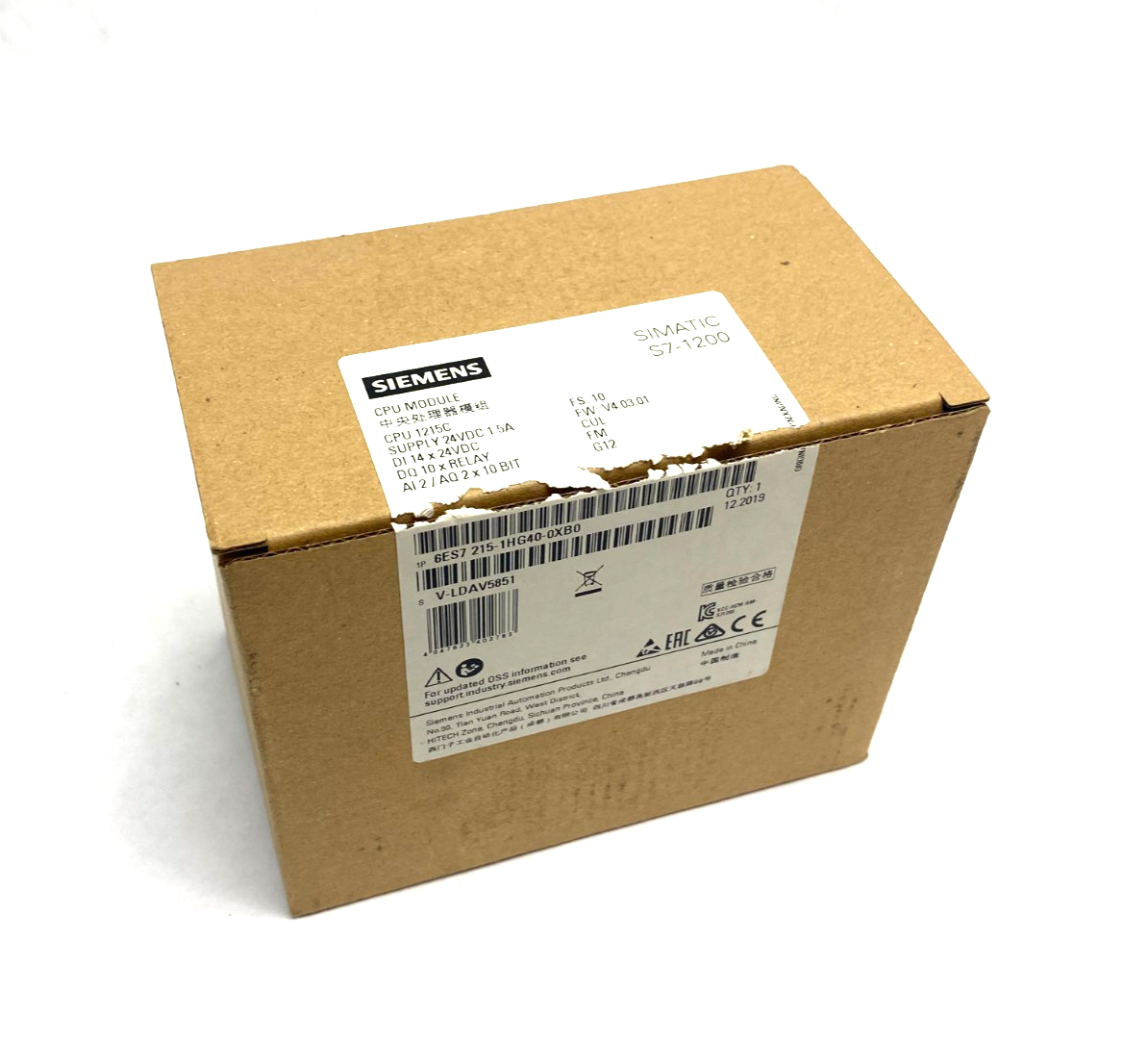 Siemens 6ES7 215-1HG40-0XB0 SIMATIC S7-1200 CPU Module DI 14x24VDC DQ 10x - Maverick Industrial Sales