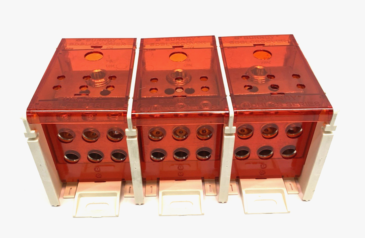BDBLCS5K3FS | Burndy 3-Pole Finger-Safe Power Distribution Block 600V 310A CU9AL - New – Open box - Maverick Industrial Sales