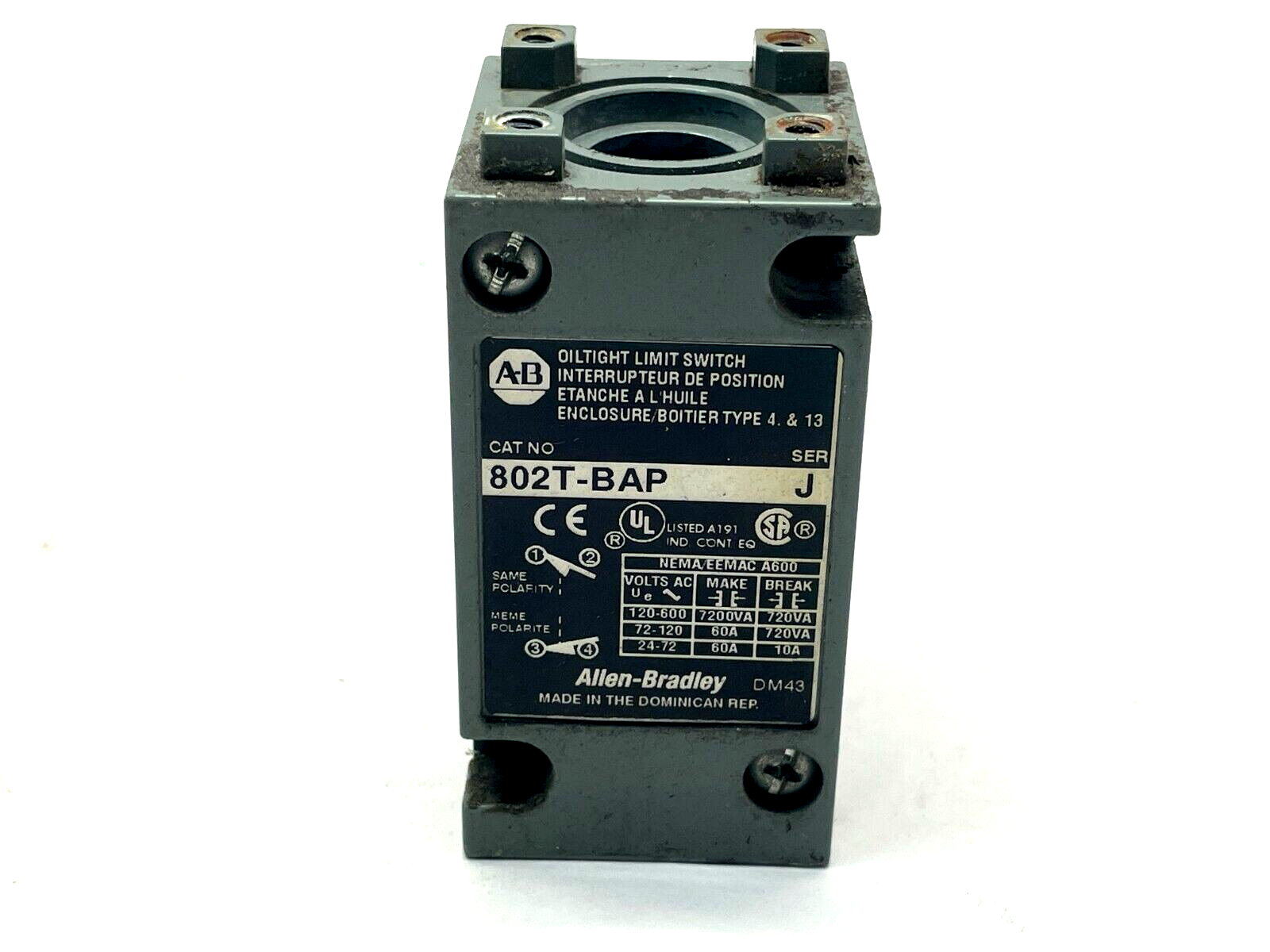 Allen Bradley 802T-BAP Ser. J Limit Switch MISSING ACTUATOR - Maverick Industrial Sales