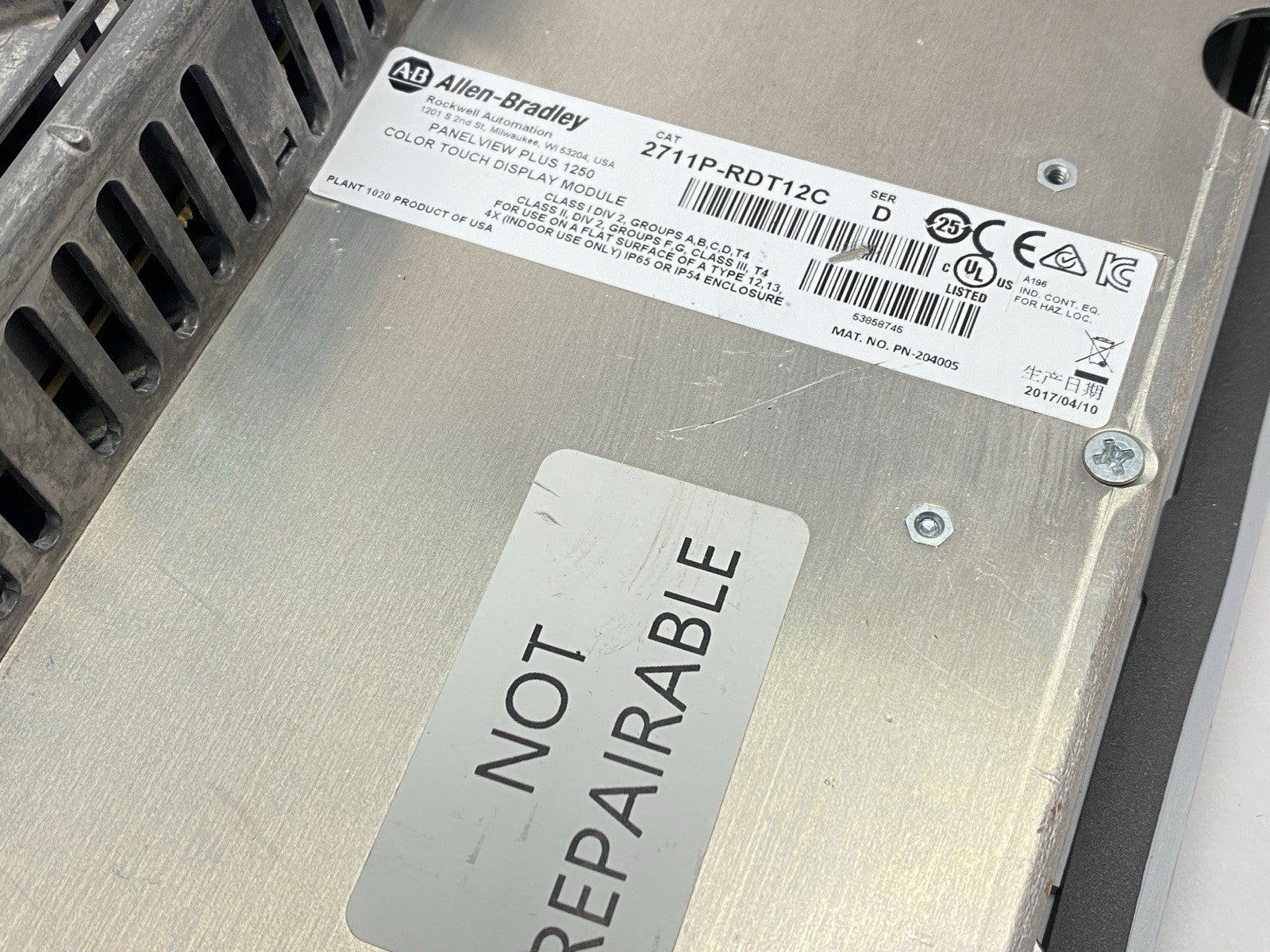 2711P-T12C4D8 | Allen Bradley Ser A PanelView Plus 1250 Operator Interface Panel - For parts or not working - Maverick Industrial Sales