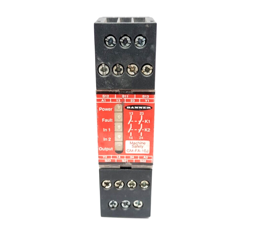 GM-FA-10J,60987 | Banner GM-FA-10J ES Series E-Stop Guard Monitoring Safety Relay 24V 6A 60987 - Used - Maverick Industrial Sales