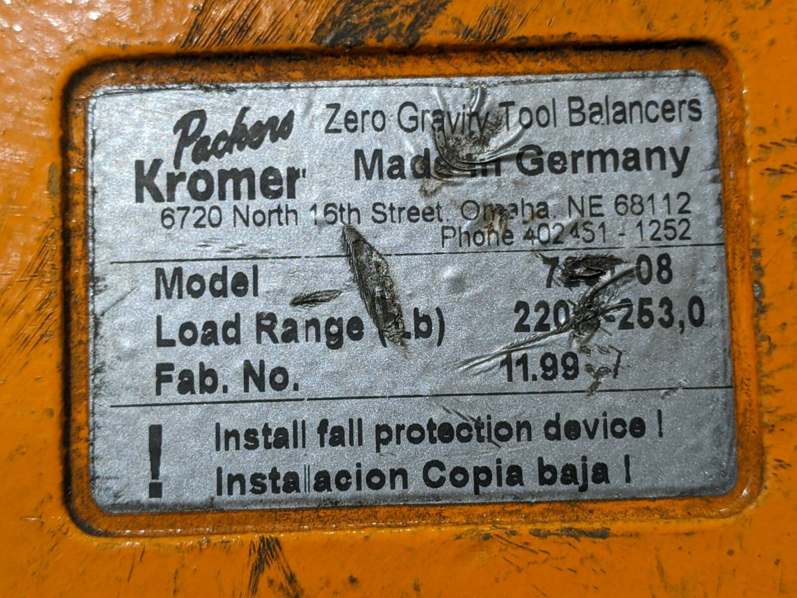Packer Kromer 7251-08 Zero Gravity Tool Balancer 220-253 lbs - Maverick Industrial Sales
