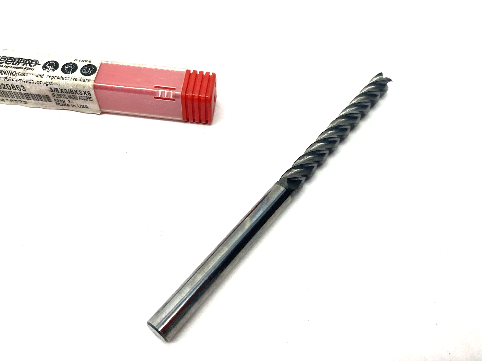 62920863 | Accupro Square End Mill: 3/8" Dia, 3" LOC, 4 Flute, Solid Carbide - New – Open box - Maverick Industrial Sales