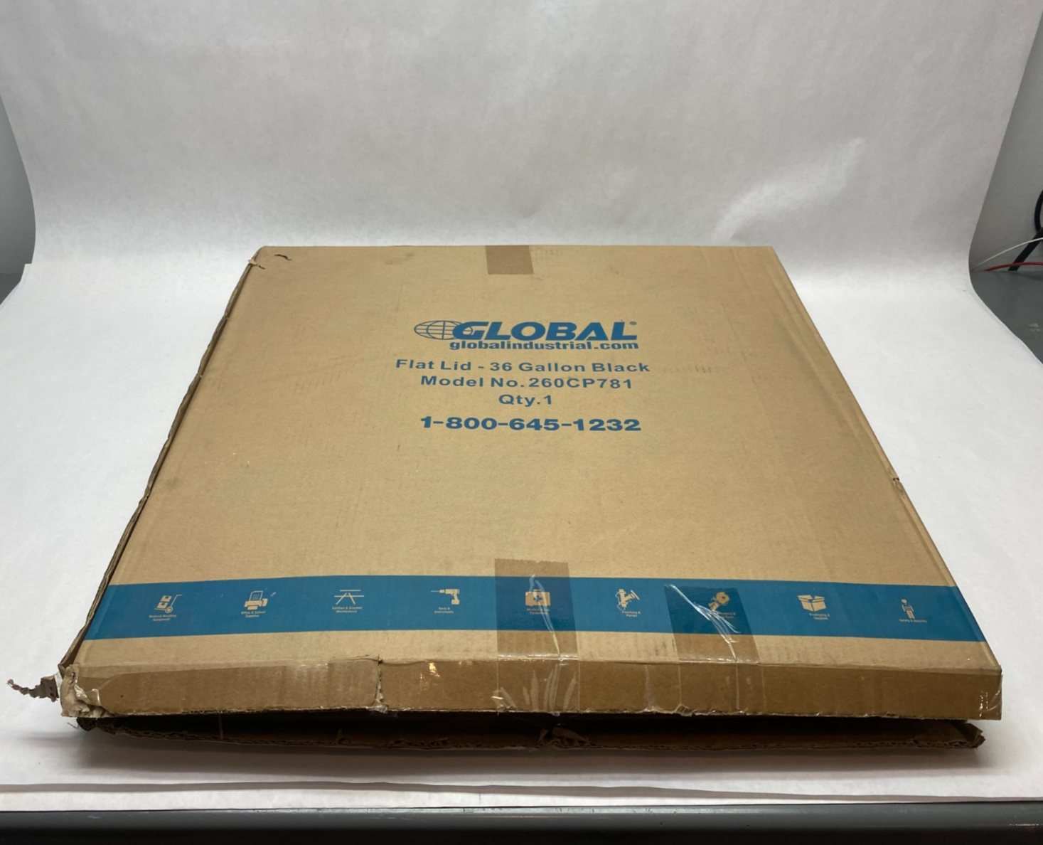 260CP781 | Global Industrial Steel Flat Lid, Black, for 36gal Trash Can - New - Maverick Industrial Sales