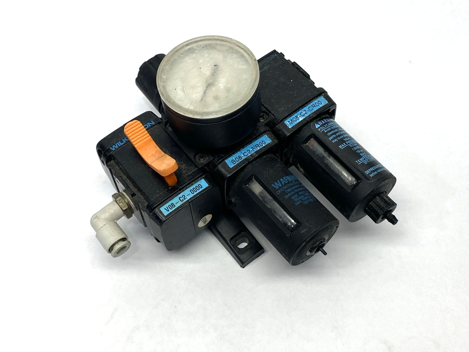 V08-C2-0000 | Wilkerson Pneumatic Assembly w/ B08-C2-FR00 & M08-CR00 - For parts or not working - Maverick Industrial Sales