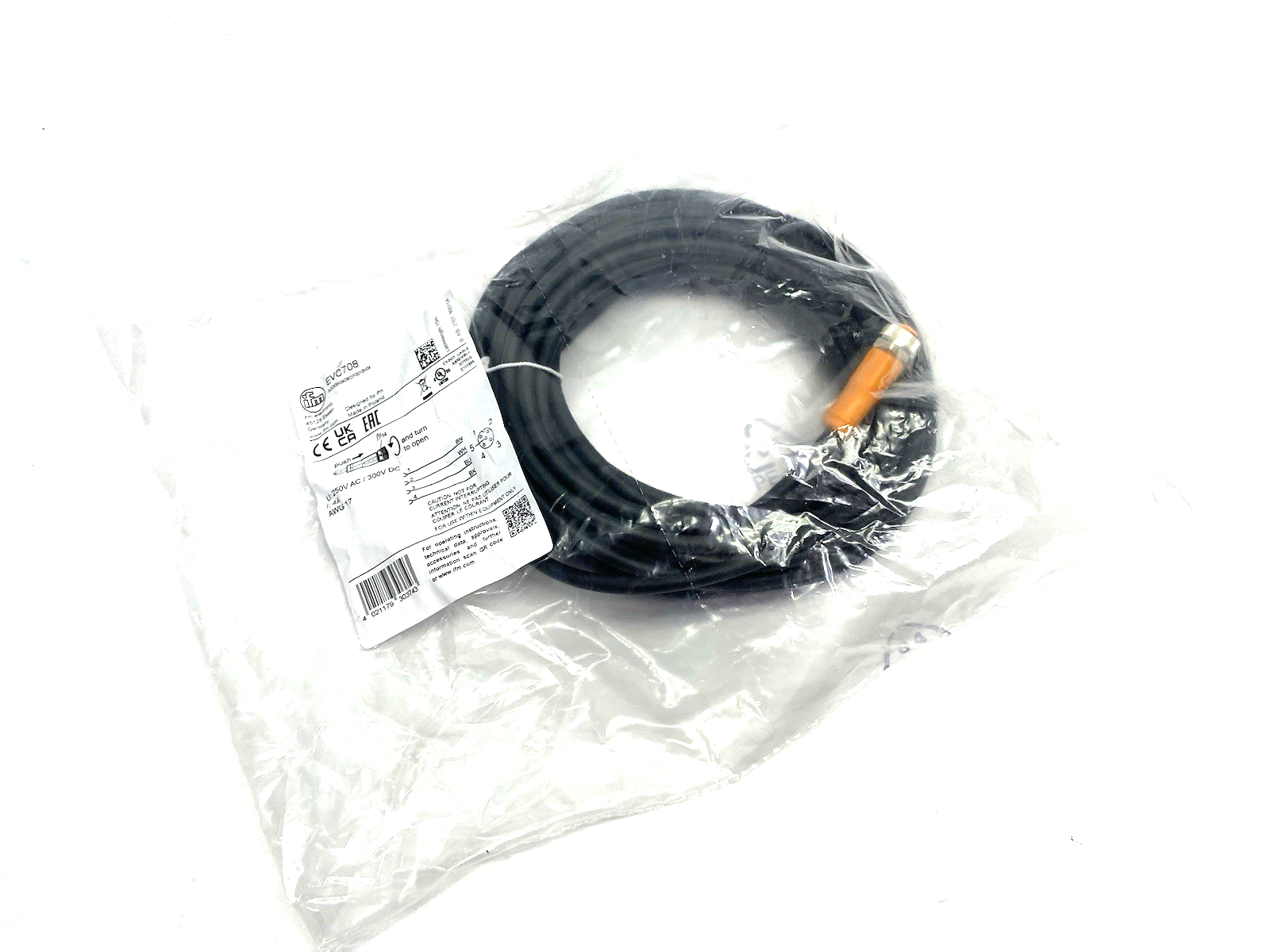 EVC708 | Ifm Single Ended Female Cordset 10m M12 ADOGH040MSP0010H04 - New - Maverick Industrial Sales