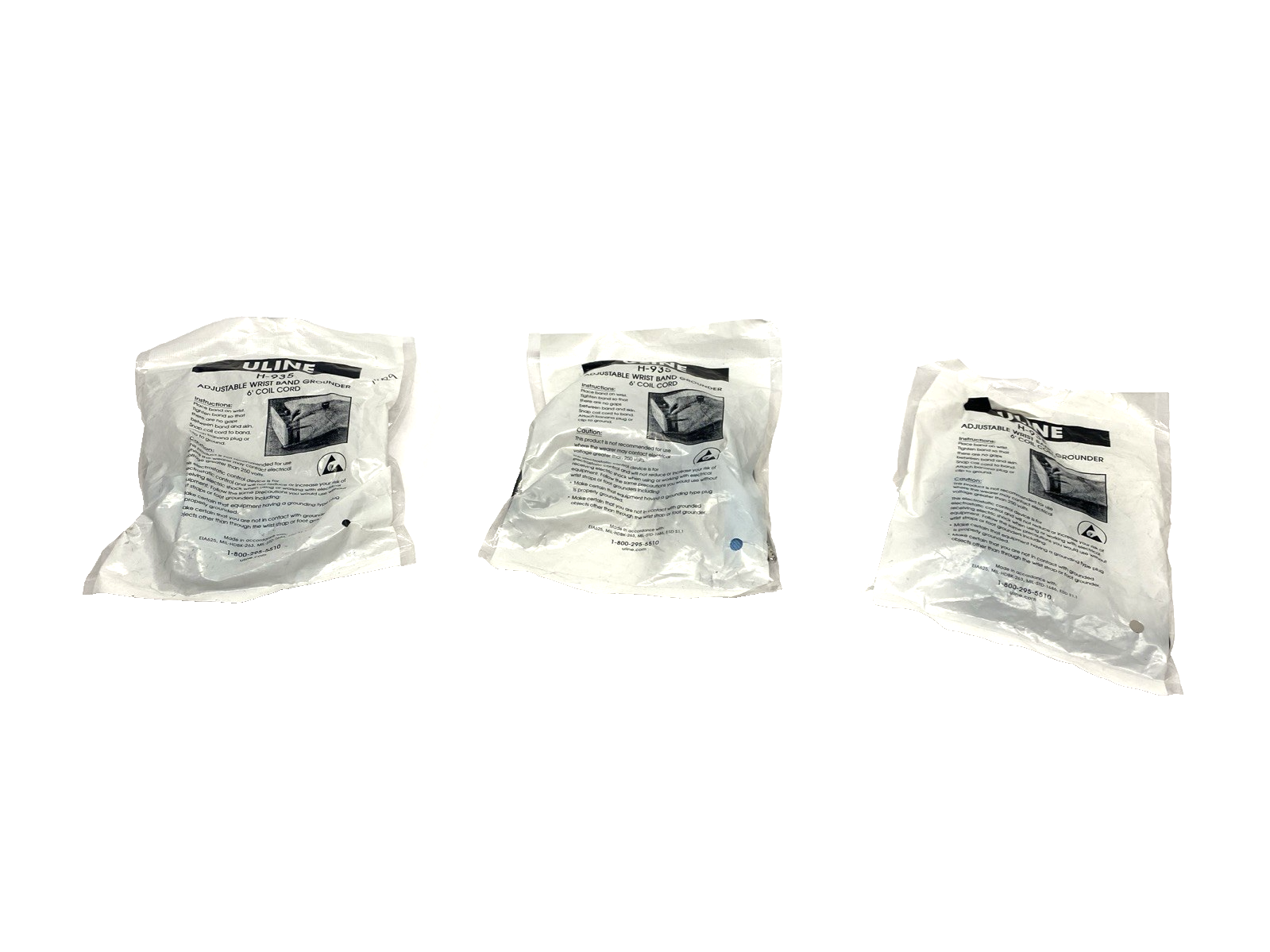 Uline H-935 Fabric Wrist Strap Grounder, Deluxe, 6' Cord LOT OF 3 - Maverick Industrial Sales