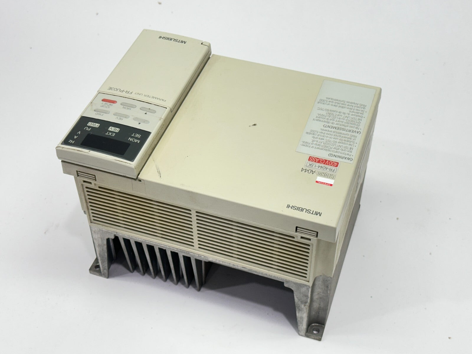 Mitsubishi FR-A044-1.5K-CD AC Drive 4A 2HP 3PH w/ FR-PU03E Parameter Unit - Maverick Industrial Sales