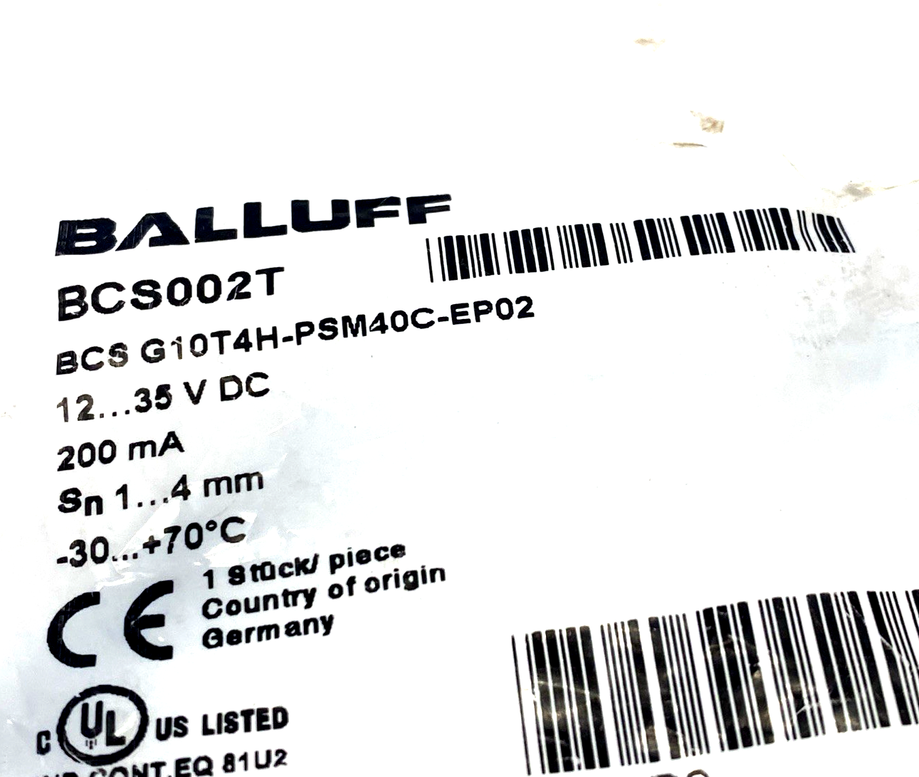 Balluff BCS002T Capacitive Sensor Cylindrical 10mm x 50mm BCS G10T4H-PSM40C-EP02 - Maverick Industrial Sales