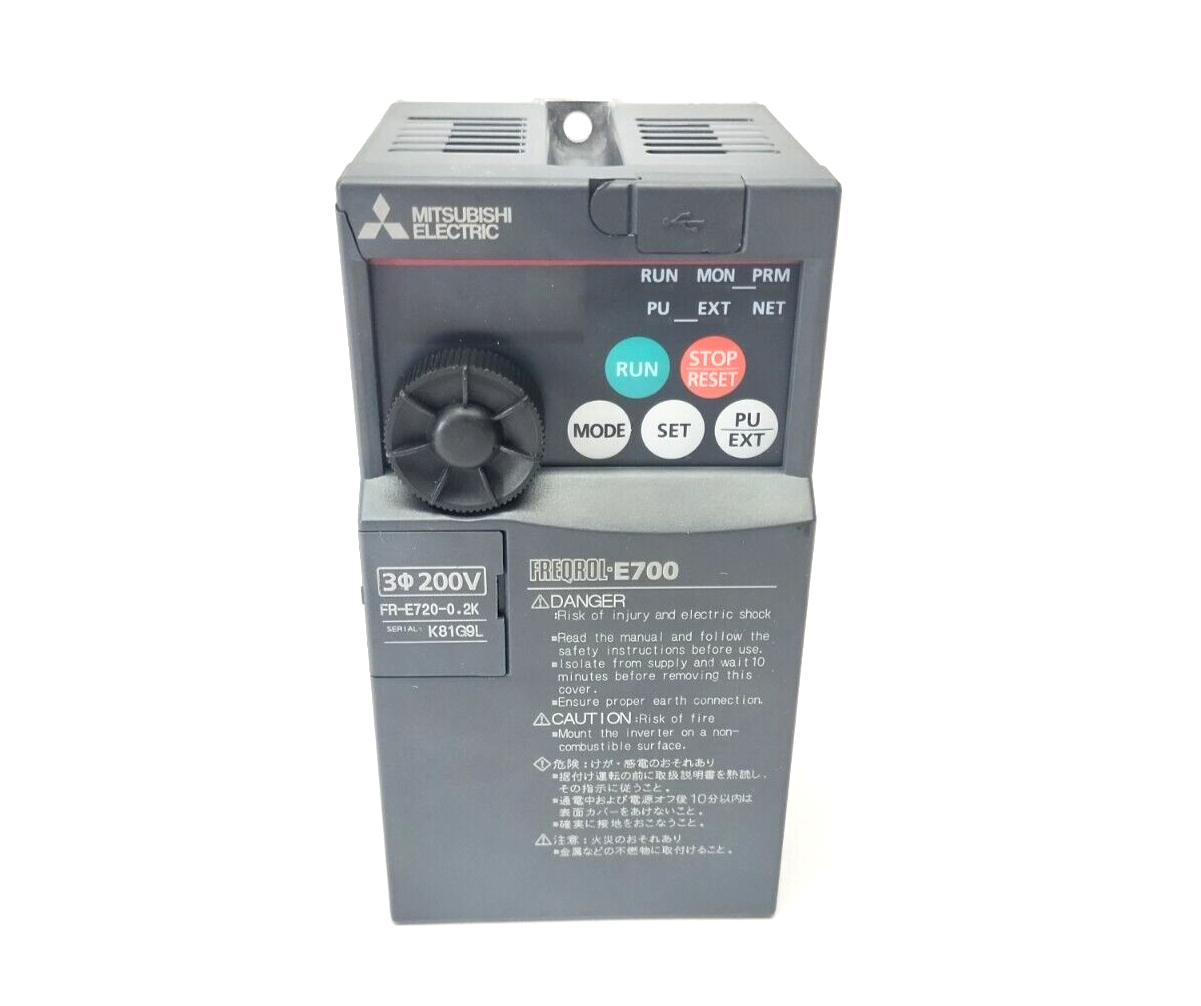 Mitsubishi FR-E720-0.2K Variable Frequency Drive 3PH 1/4HP 220/230VAC 0.2kW - Maverick Industrial Sales