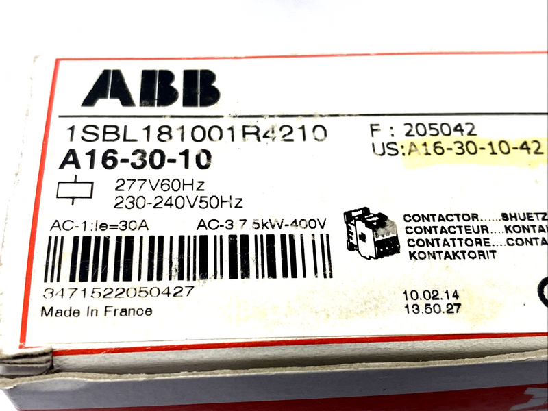 ABB 1SBL181001R4210 Contactor 3-Pole 277VAC R42 A16-30-10 - Maverick Industrial Sales