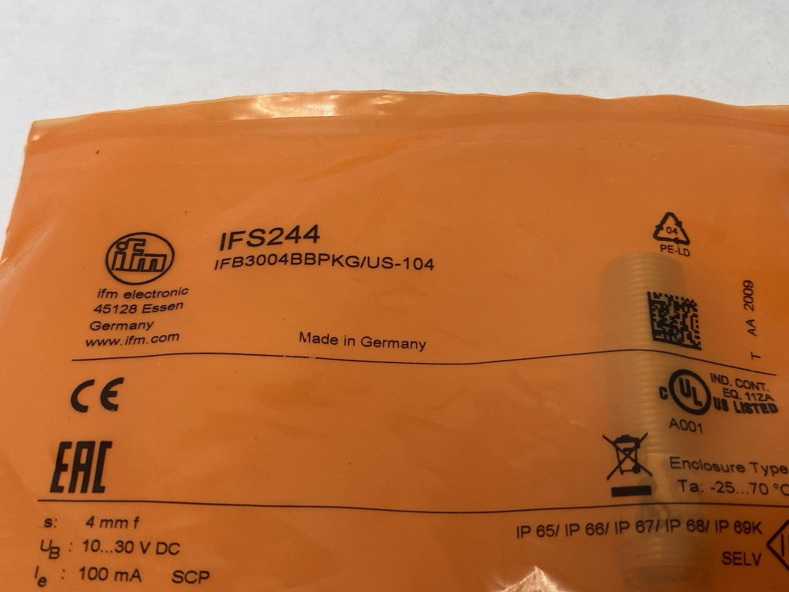 Ifm IFS244 Inductive Sensor, Normally Open PNP, IFB3004BBPKG/US-104 - Maverick Industrial Sales