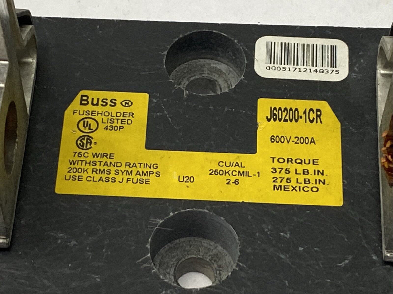 Cooper Bussmann J60200-1CR JM Modular Fuse Holder Block 1-Pole 200A 600V - Maverick Industrial Sales
