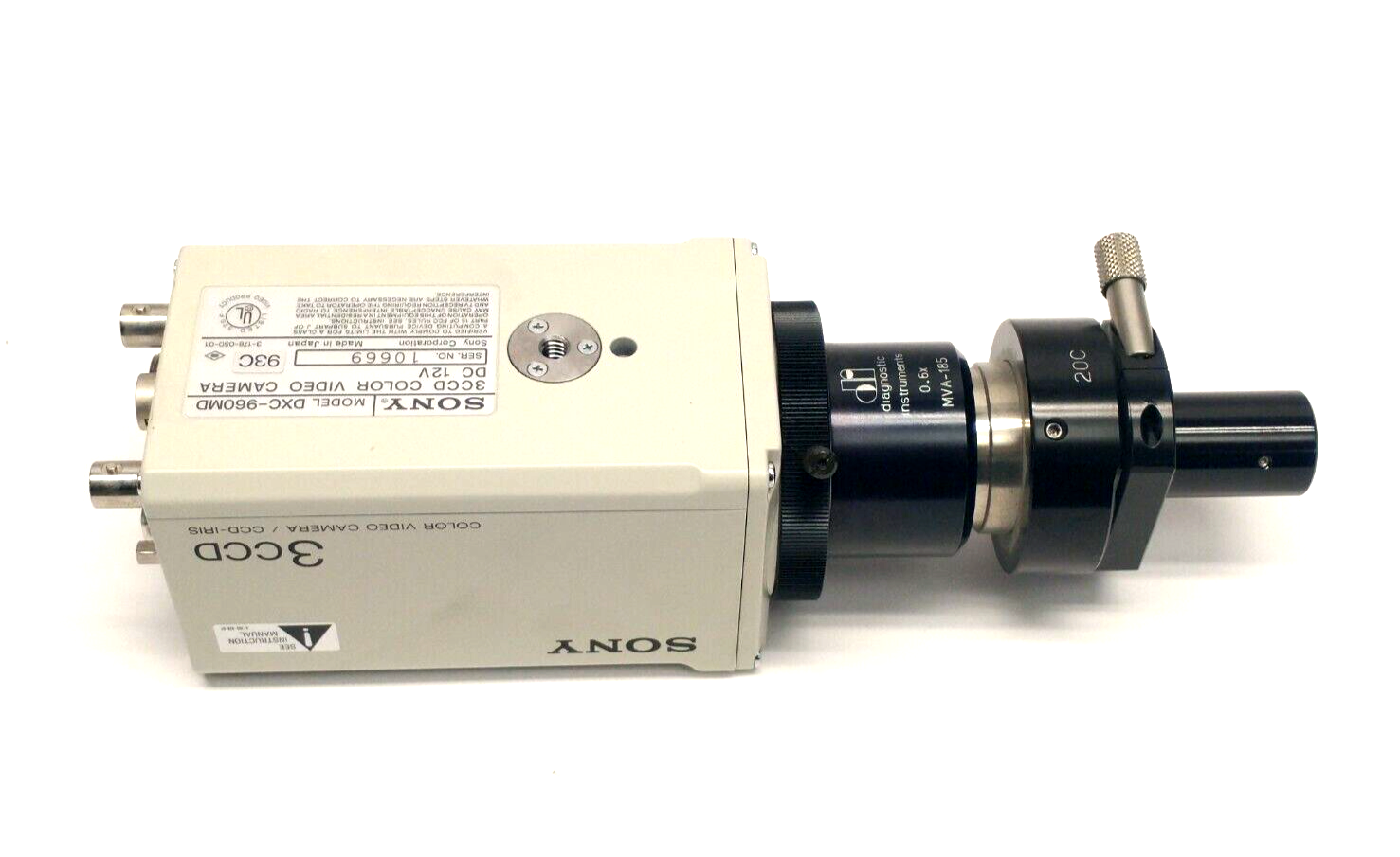 Sony DXC-960MD 3CCD CCD-IRIS Color Video Camera 12V & MVA-185 Microscope Adapter - Maverick Industrial Sales