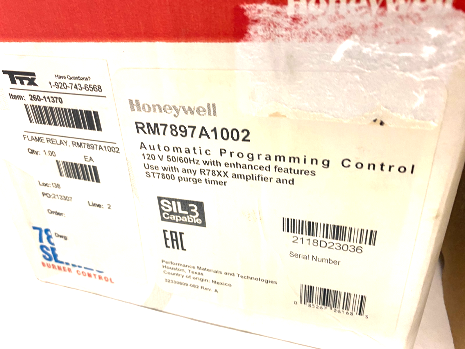 Honeywell RM7897A1002 Flame Safeguard Primary Burner Control On/Off 120V - New – Open box - Maverick Industrial Sales