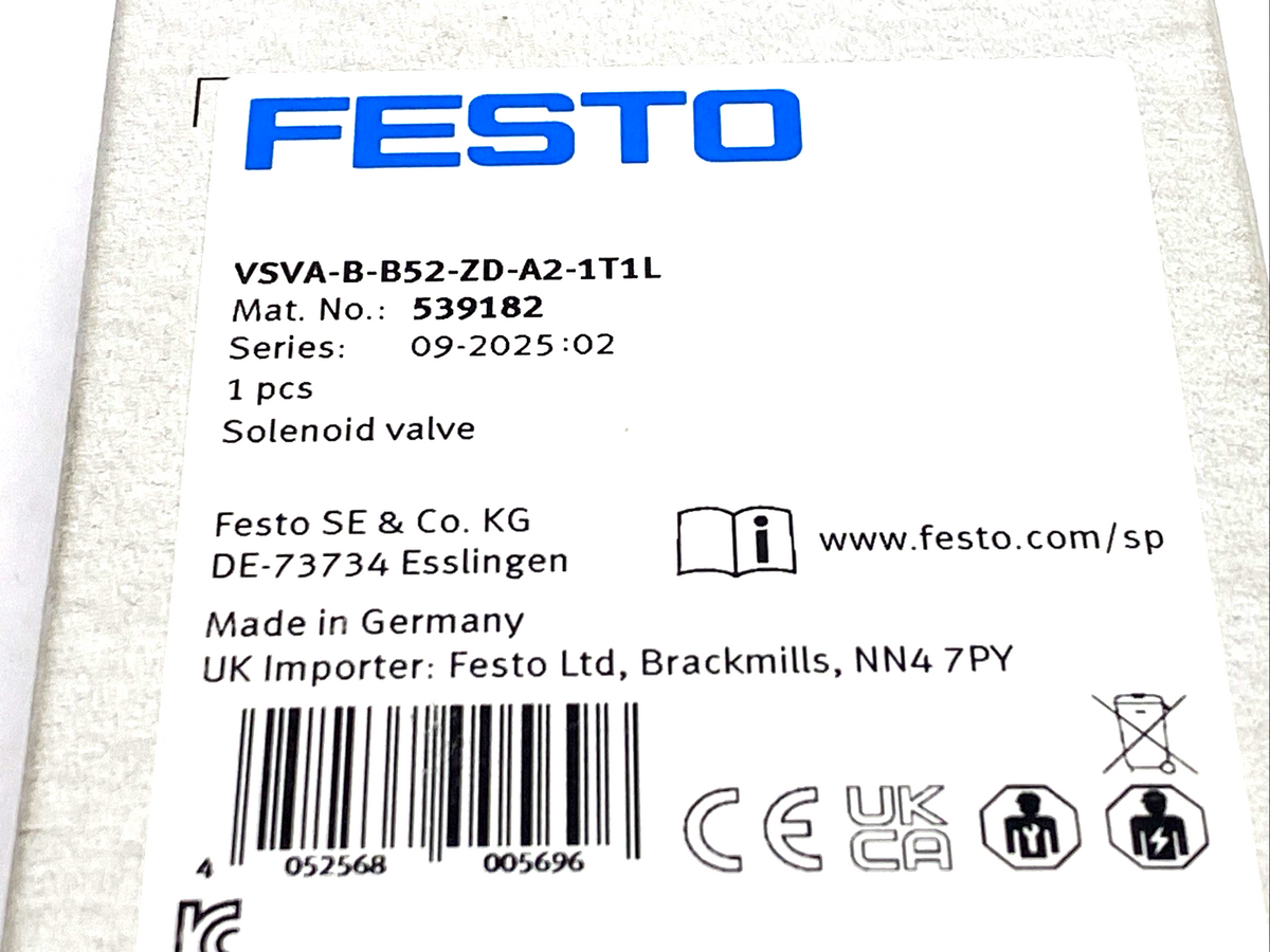 VSVA-B-B52-ZD-A2-1T1L | Festo Solenoid Valve, 5/2-Way Double Solenoid 539182 - New – Open box - Maverick Industrial Sales
