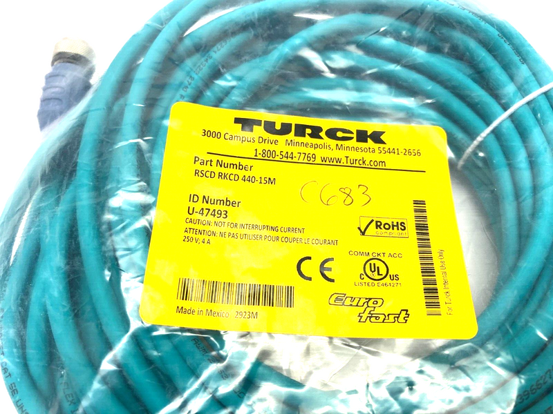 Turck RSCD RKCD 440-15M Eurofast Double Ended Cordset U-47493 - Maverick Industrial Sales