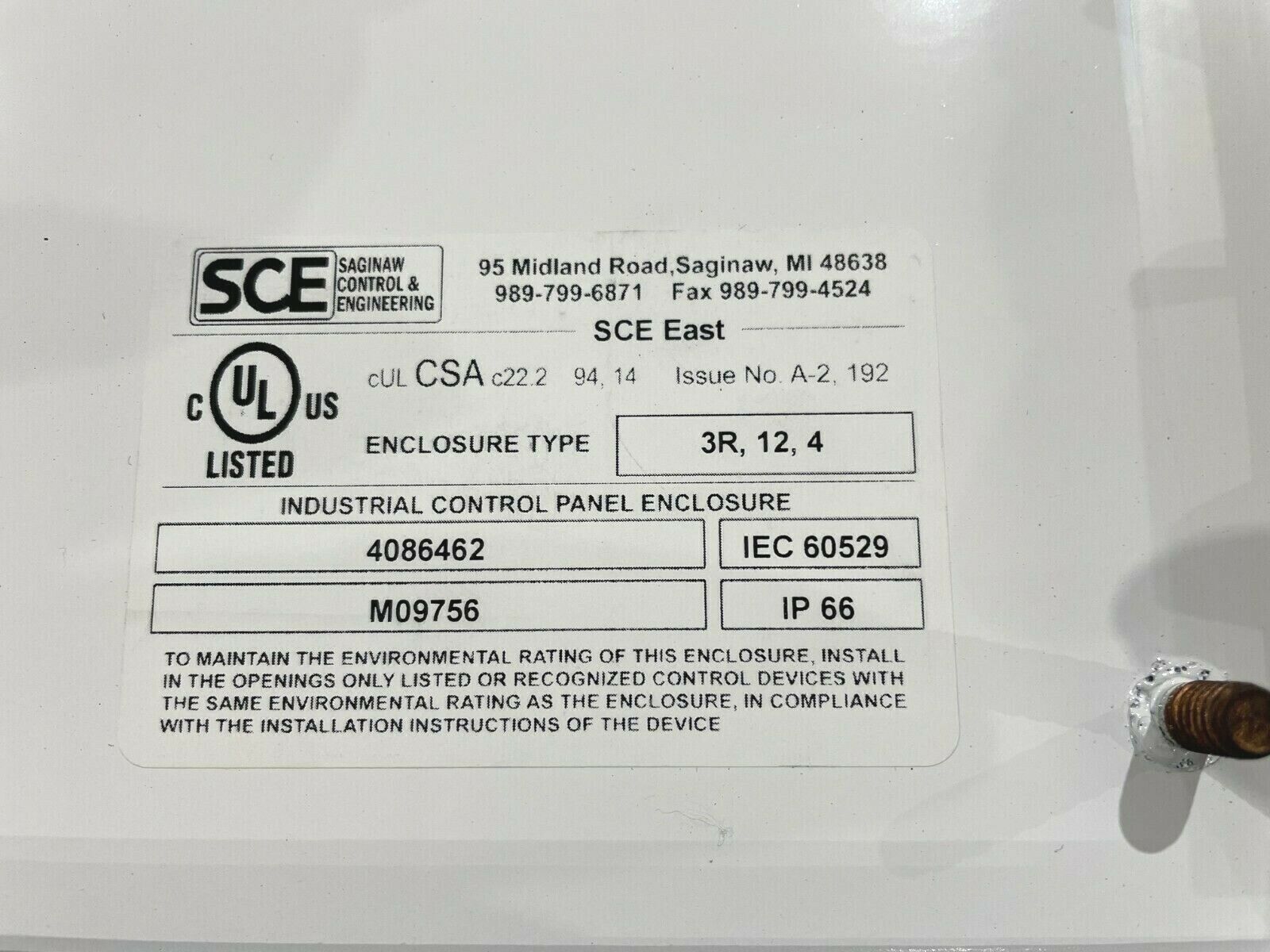 SCE Industrial Control Panel Enclosure 24"x9"x12" Saginaw Cabinet 4086462 M09756 - Maverick Industrial Sales