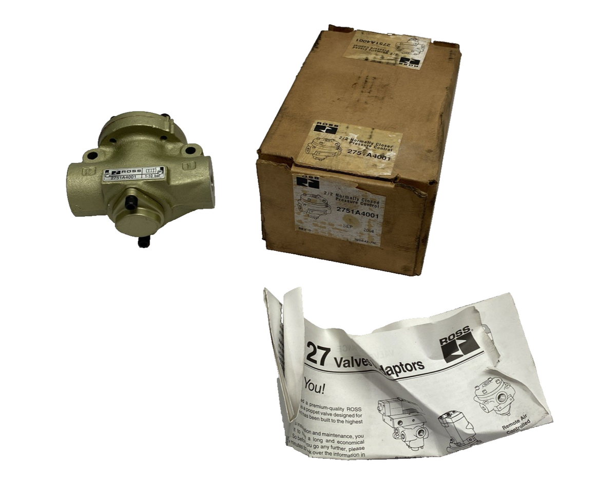 ROSS 2751A4001 Directional Control Inline Poppet Valve 2/2 Single Pilot 1/2" NPT - Maverick Industrial Sales