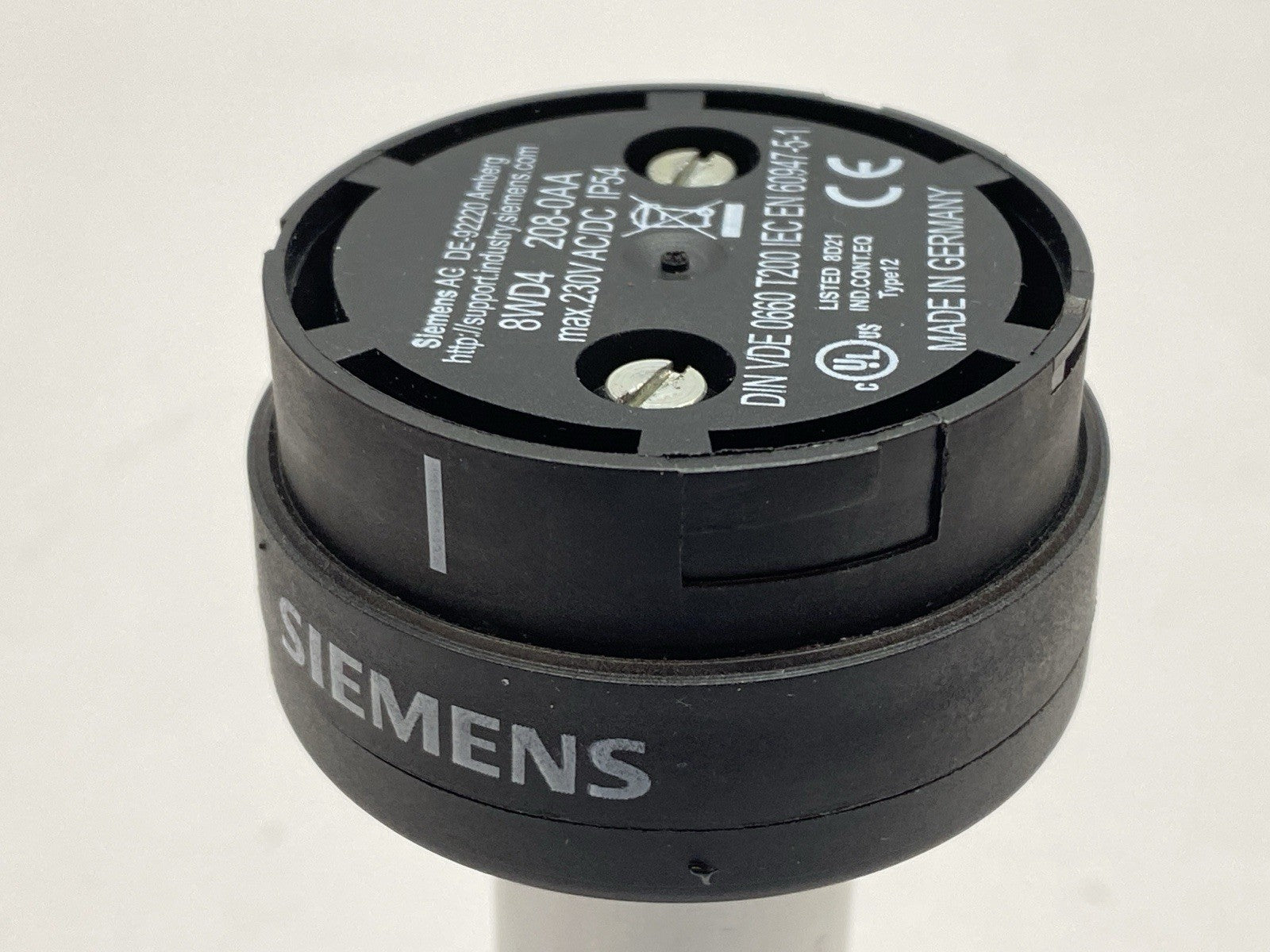 8WD4 208-0AA | Siemens 8WD4208-0AA Stack Light Element Base Module 50mm Black w/ 4" Pole - Used - Maverick Industrial Sales