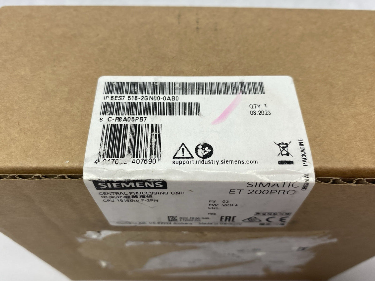 Siemens 6ES7516-2GN00-0AB0 SIMATIC DP CPU Unit 1516PRO F-2 PN for ET 200pro - Maverick Industrial Sales