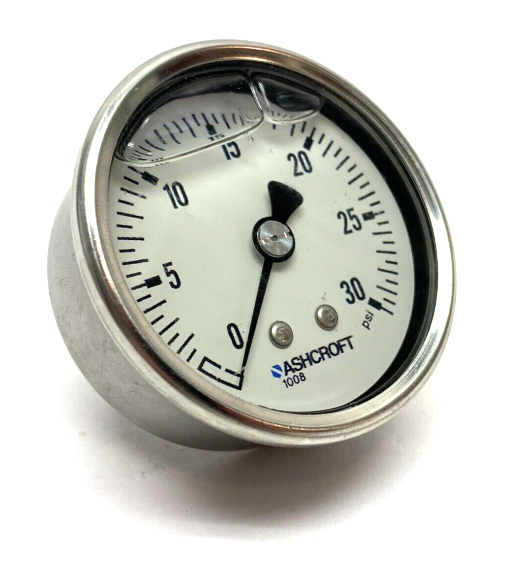 Ashcroft 1008 Series Pressure Gauge 0-30psi 1/4" NPT Center Back Mount Thread - Maverick Industrial Sales