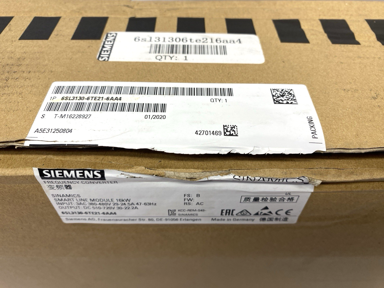 Siemens 6SL3130-6TE21-6AA4 SINAMICS S120 Frequency Converter Smart Line Module - Maverick Industrial Sales